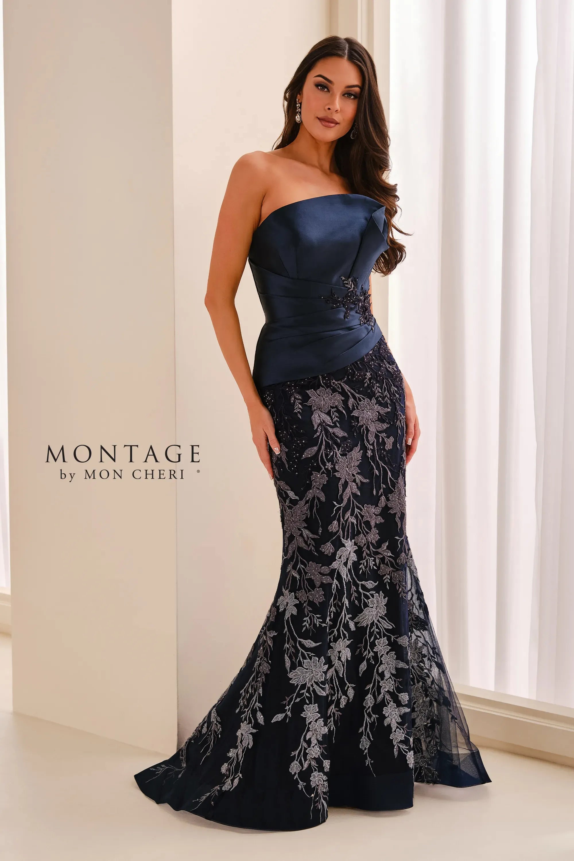 Strapless Curved Neck Floor-Length Satin Formal Mermaid Montage M3217