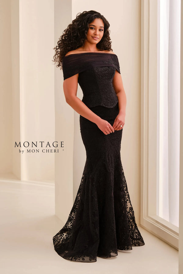 Off-the-Shoulder Floor-Length Lace Formal Mermaid Dress Montage M3218