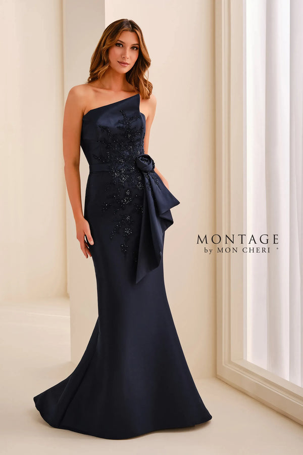 One-Shoulder Floor-Length Satin Formal Sheath Column Montage M3219