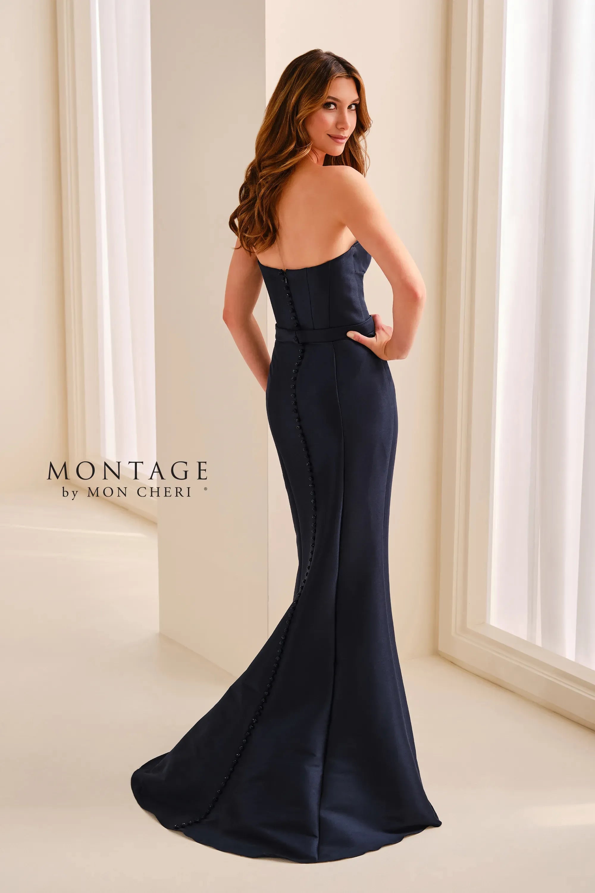 One-Shoulder Floor-Length Satin Formal Sheath Column Montage M3219