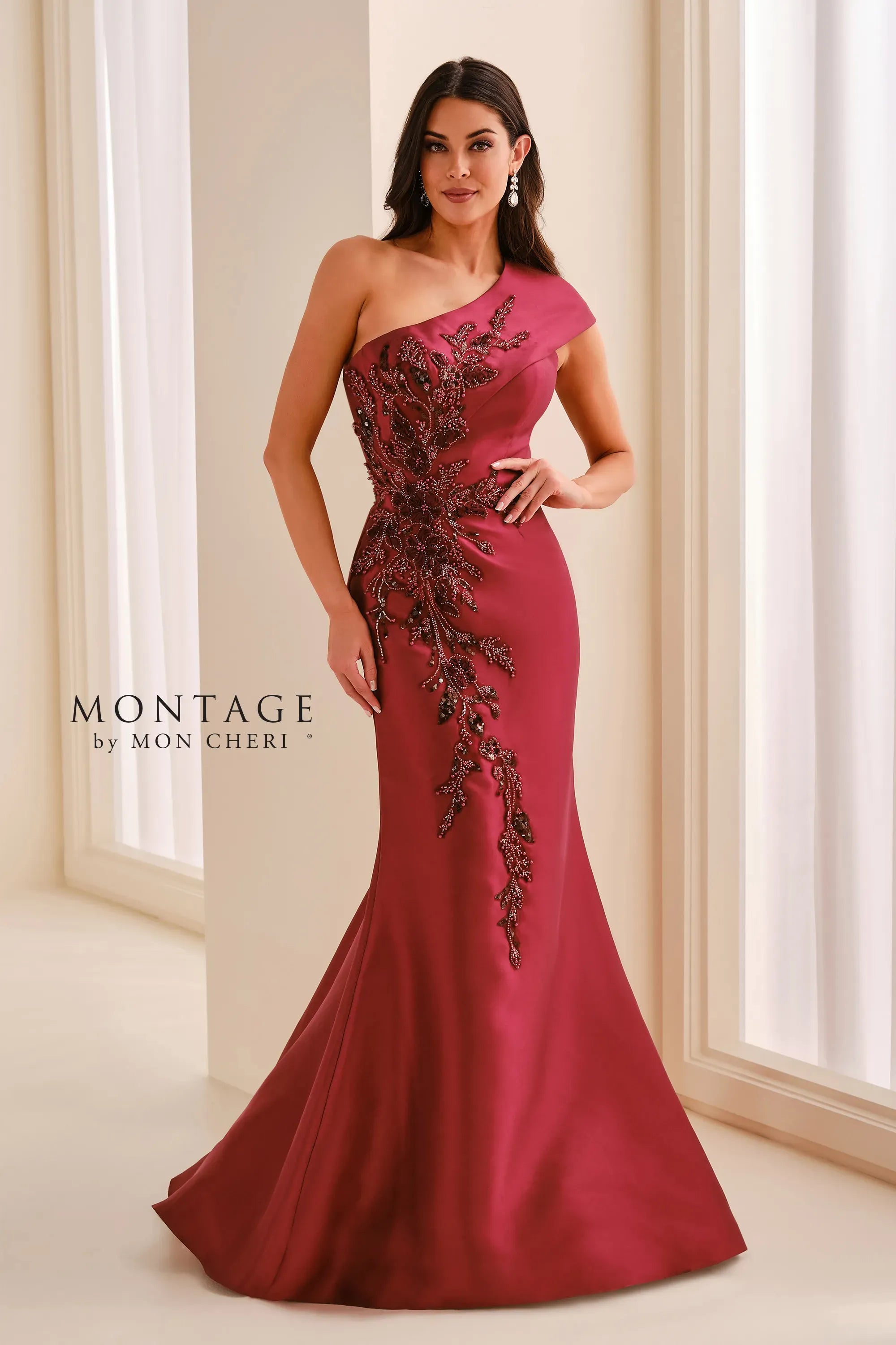 One-Shoulder Floor-Length Satin Formal Mermaid/Trumpet Montage M3222