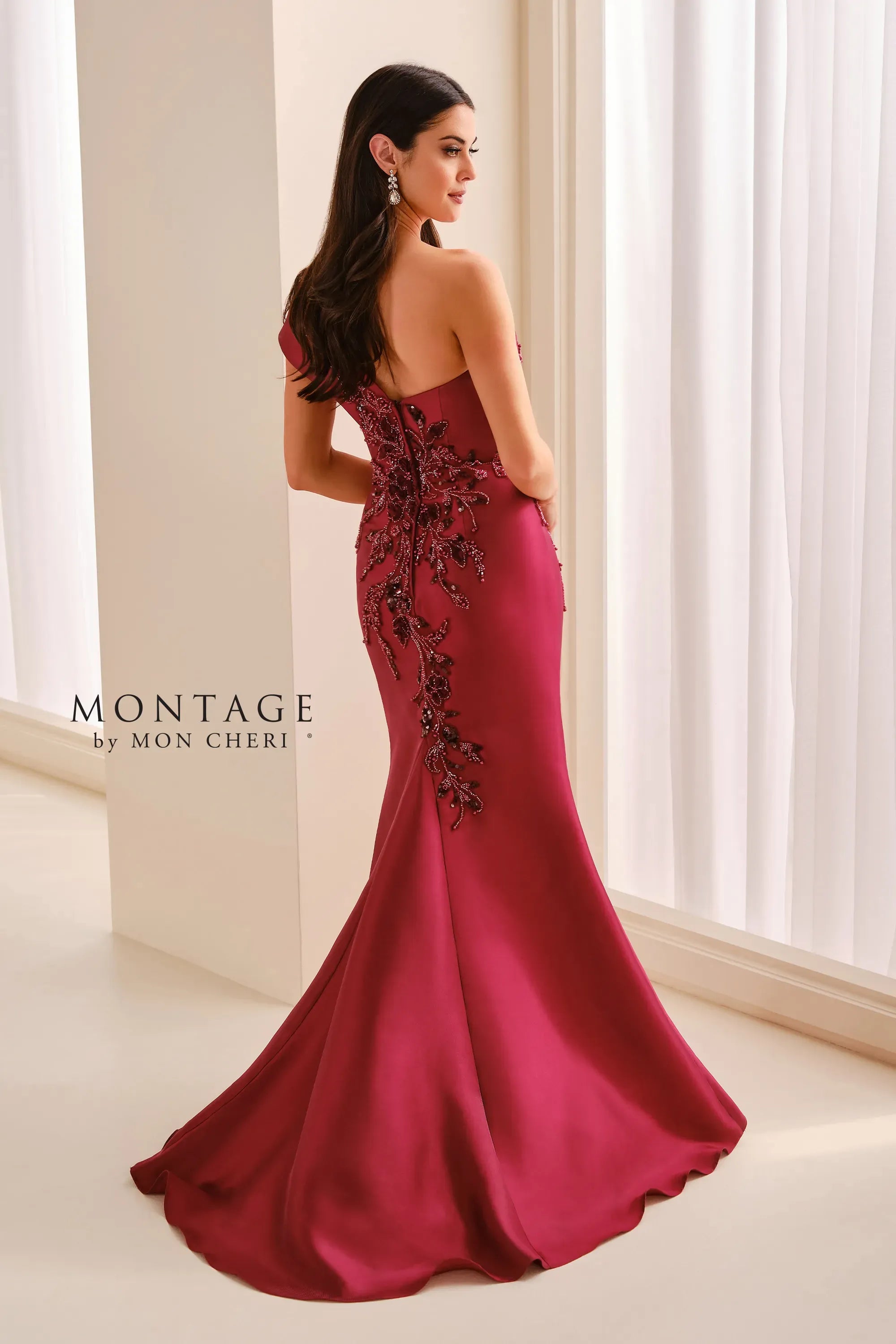 One-Shoulder Floor-Length Satin Formal Mermaid/Trumpet Montage M3222