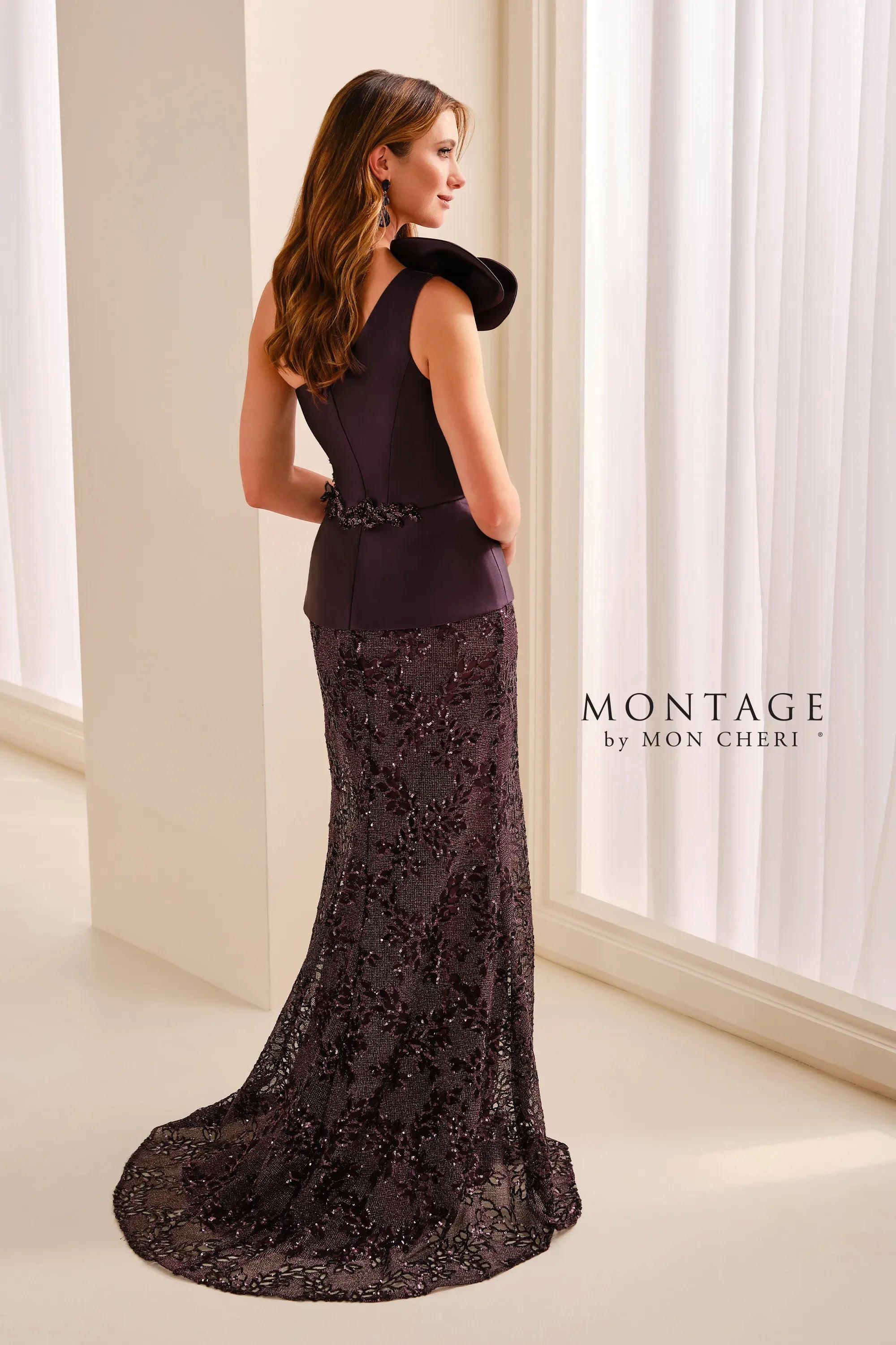One-Shoulder Floor-Length Satin Formal Sheath/Column Montage M3223