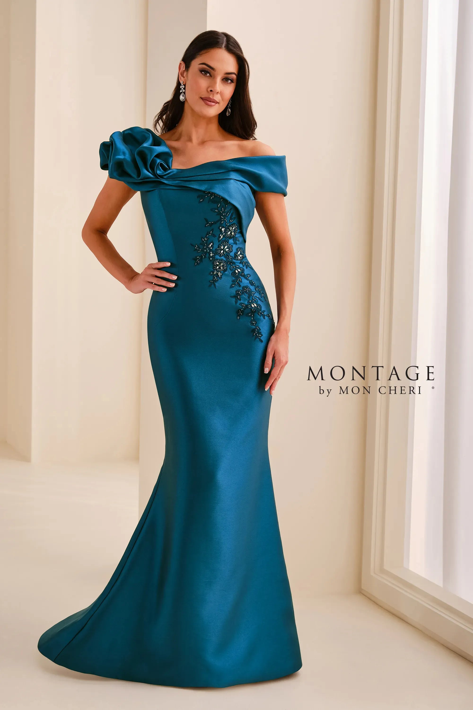 Off-the-Shoulder Floor-Length Satin Formal Mermaid/Trumpet Montage M3224