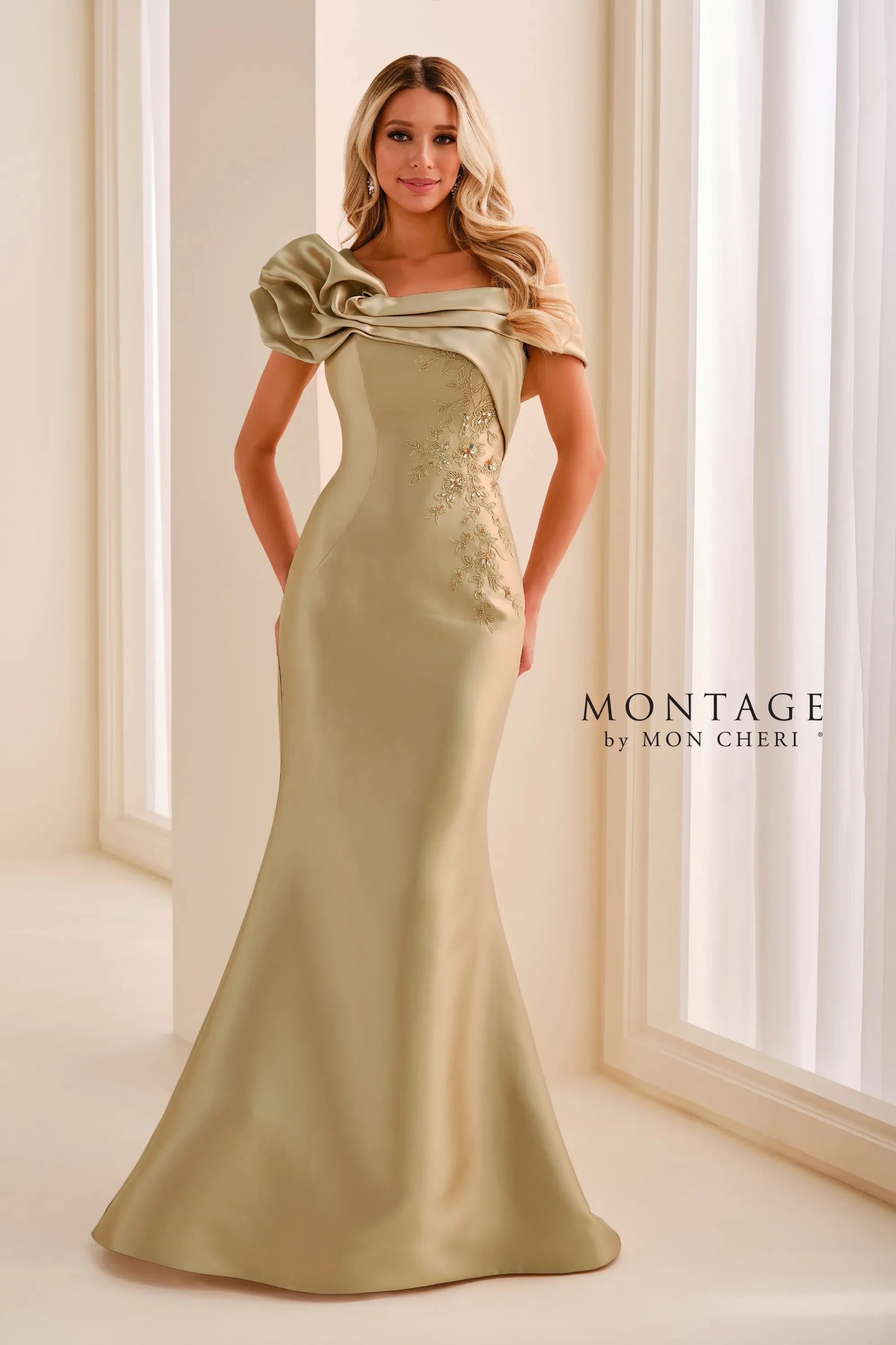 Off-the-Shoulder Floor-Length Satin Formal Mermaid/Trumpet Montage M3224