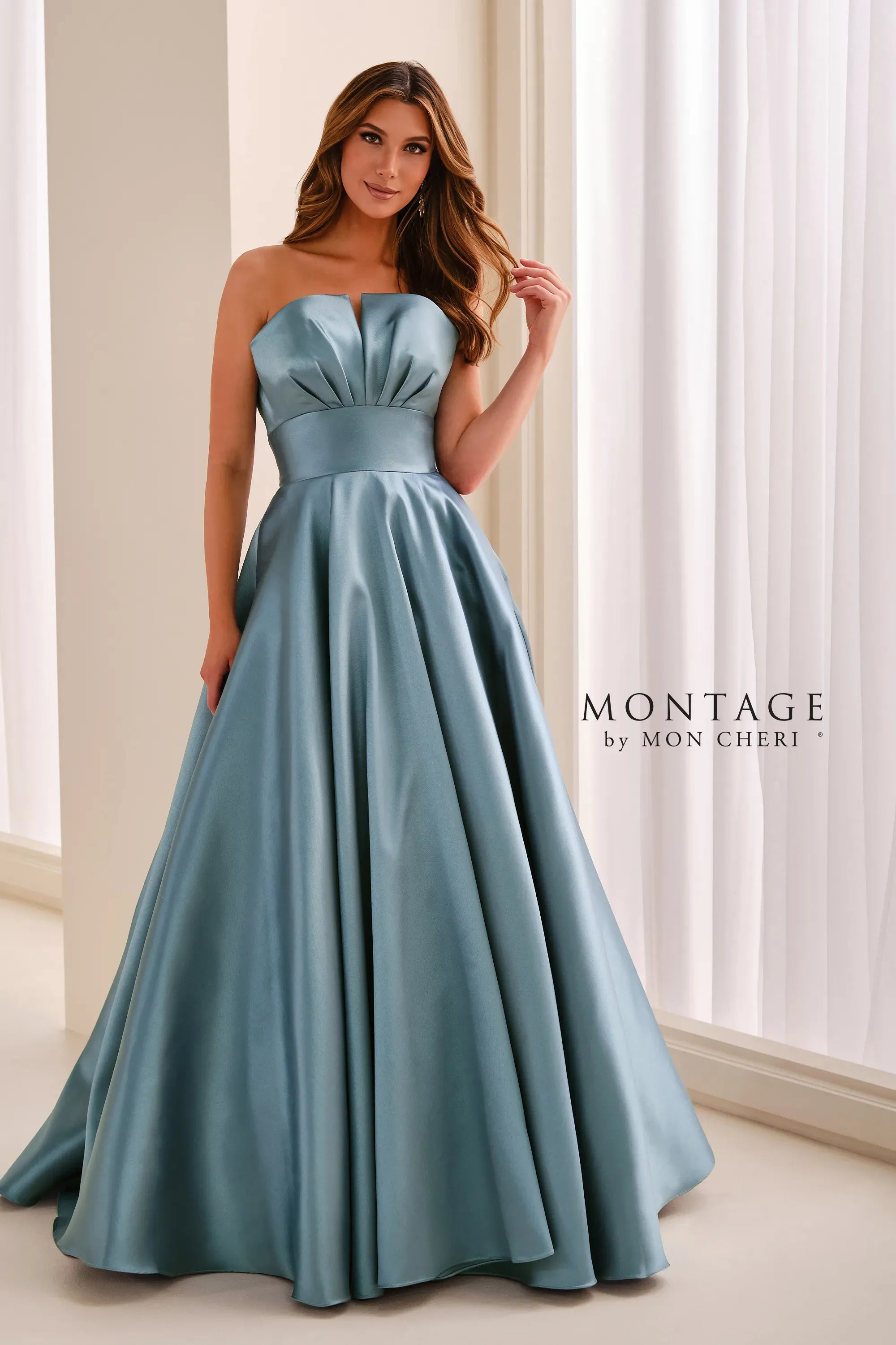 Strapless Straight Neck Floor-Length Satin Formal A-Line Montage M3226