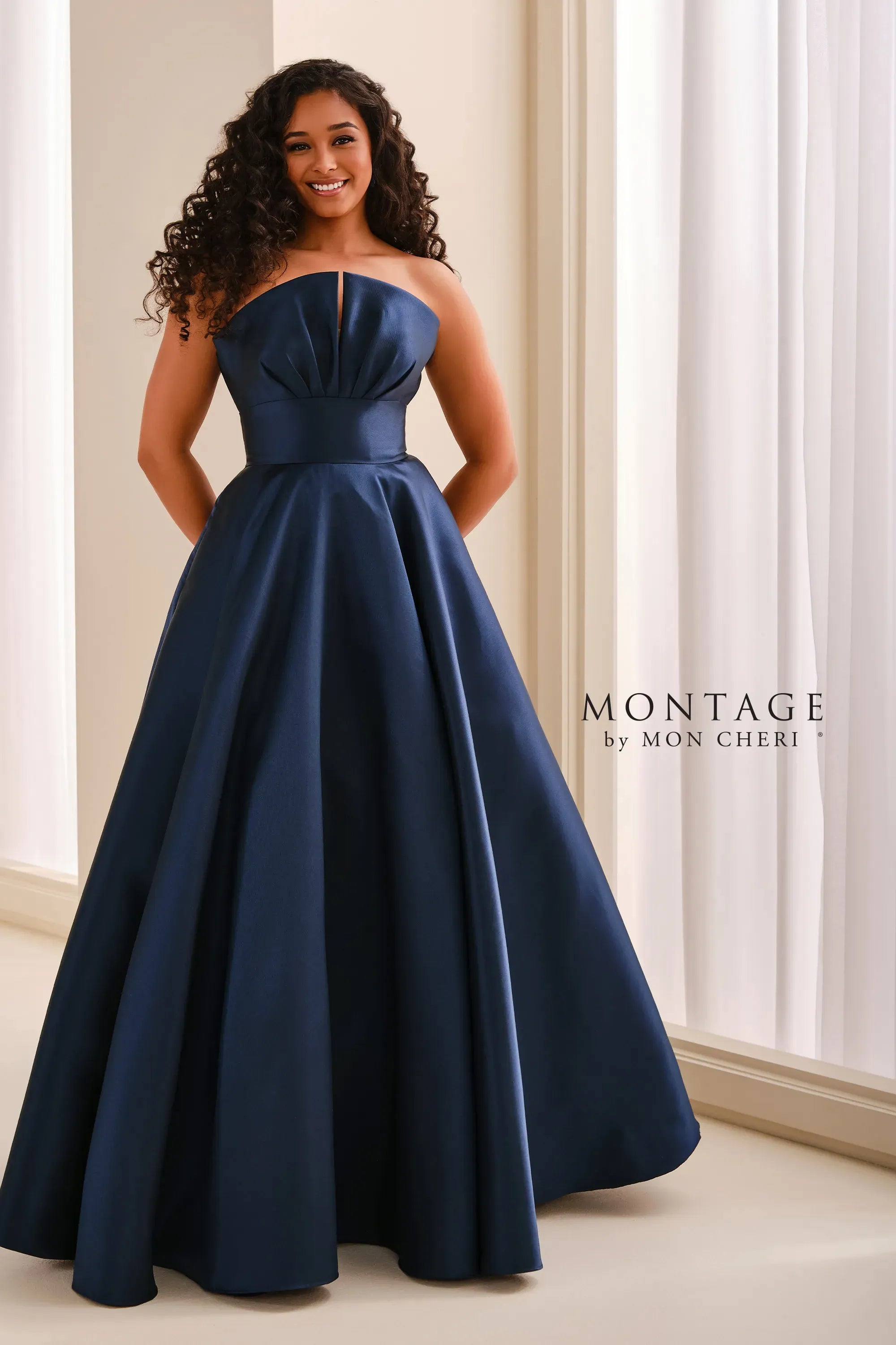 Strapless Straight Neck Floor-Length Satin Formal A-Line Montage M3226