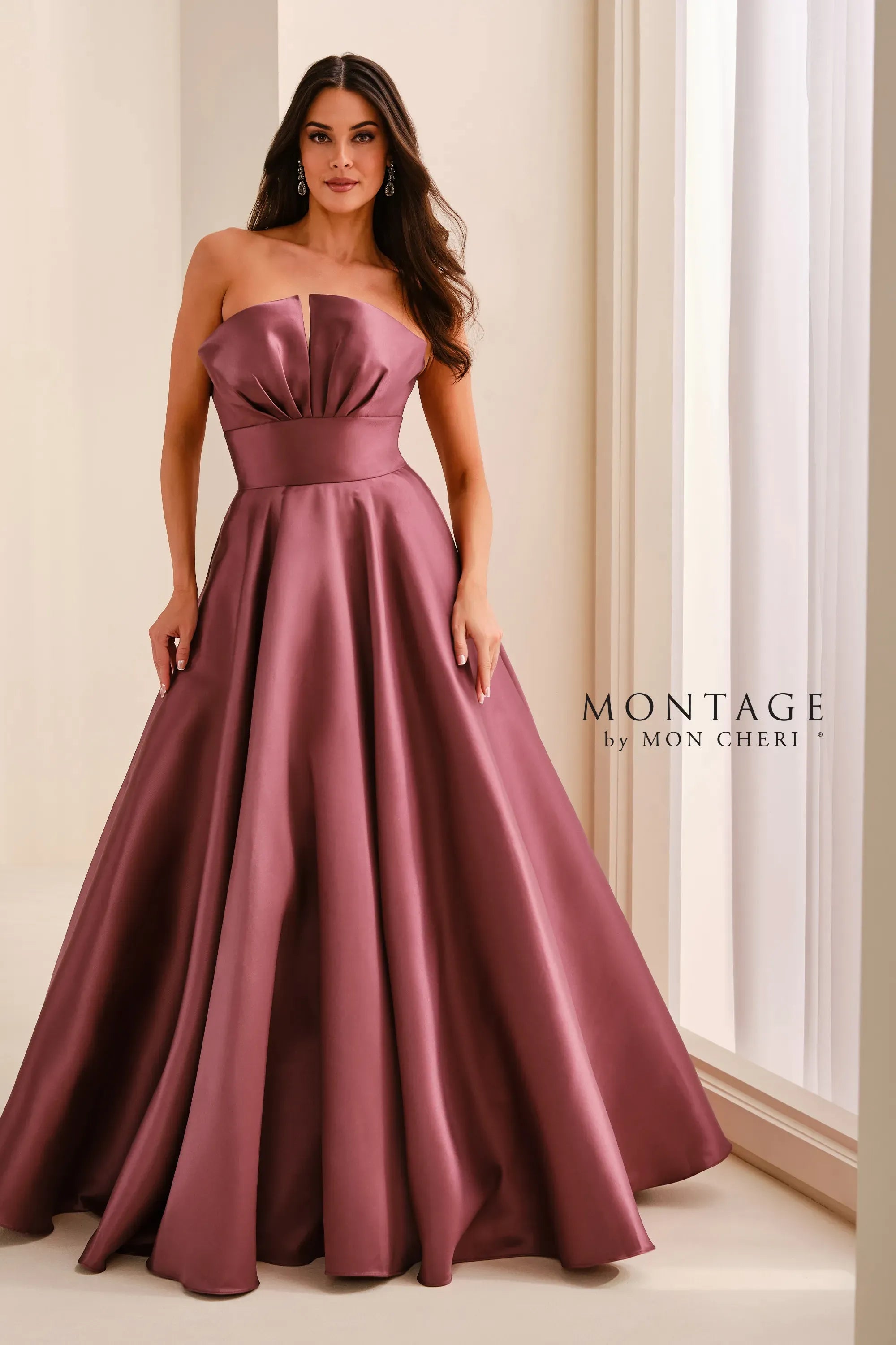 Strapless Straight Neck Floor-Length Satin Formal A-Line Montage M3226