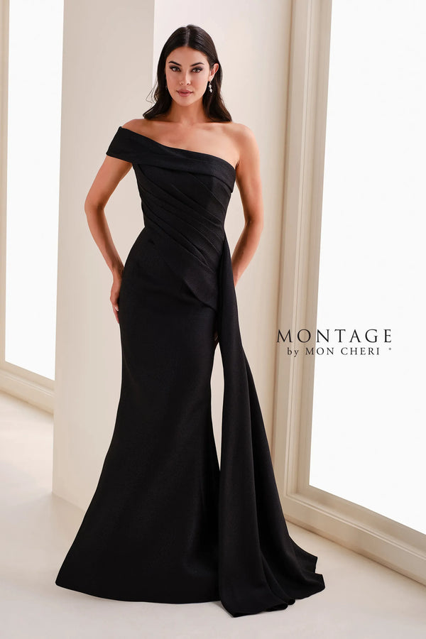 One-Shoulder Floor-Length Crepe Formal Mermaid Trumpet Montage M4205