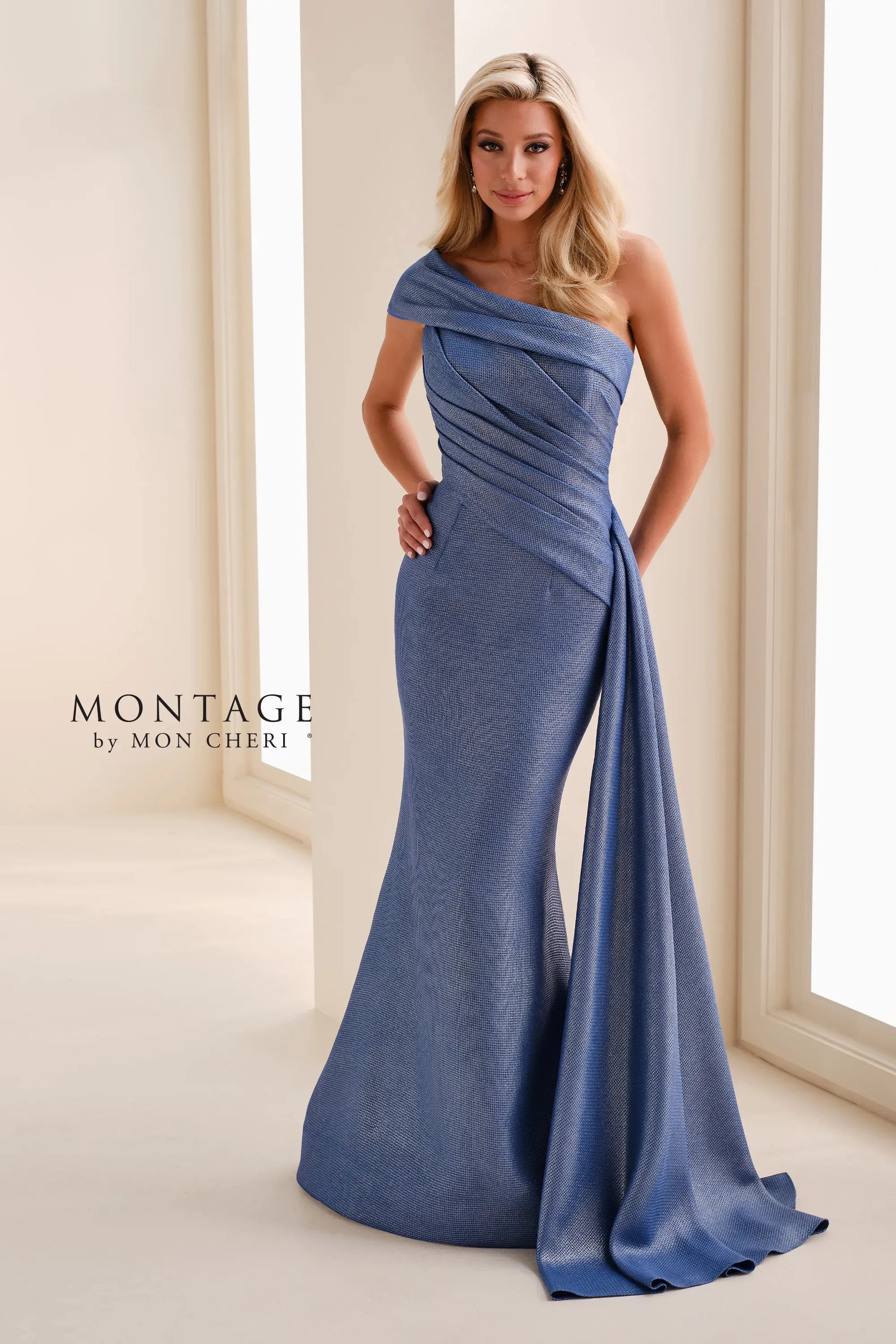One-Shoulder Floor-Length Crepe Formal Mermaid/Trumpet Montage M4205