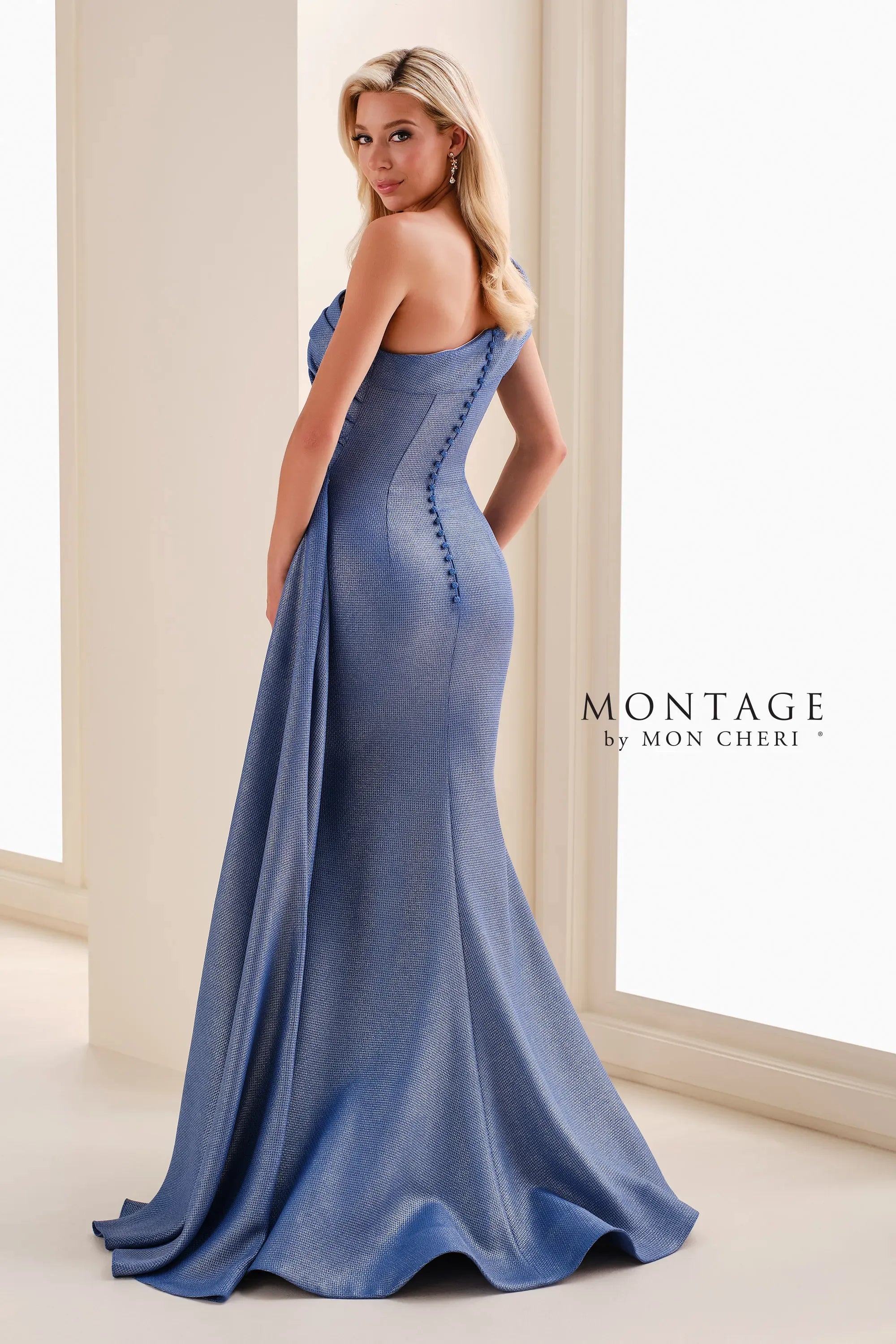 One-Shoulder Floor-Length Crepe Formal Mermaid/Trumpet Montage M4205