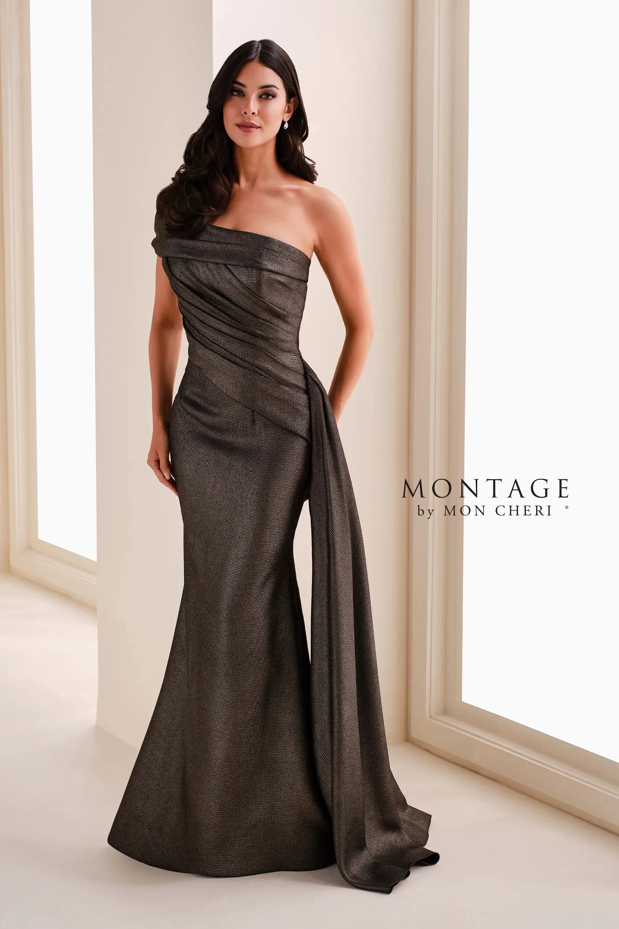 One-Shoulder Floor-Length Crepe Formal Mermaid/Trumpet Montage M4205