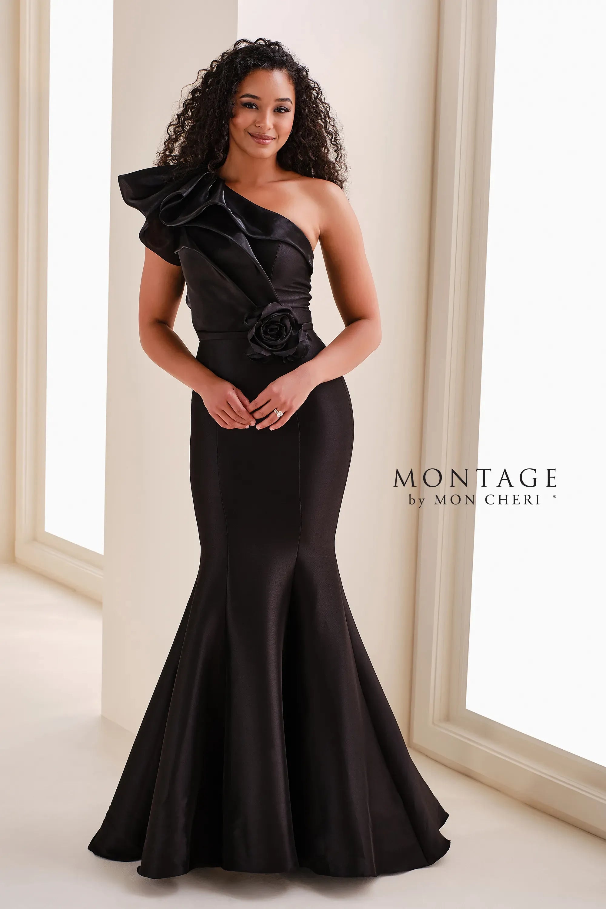Formal Dresses Long Mermaid 3D Floral Applique Formal Dress Black