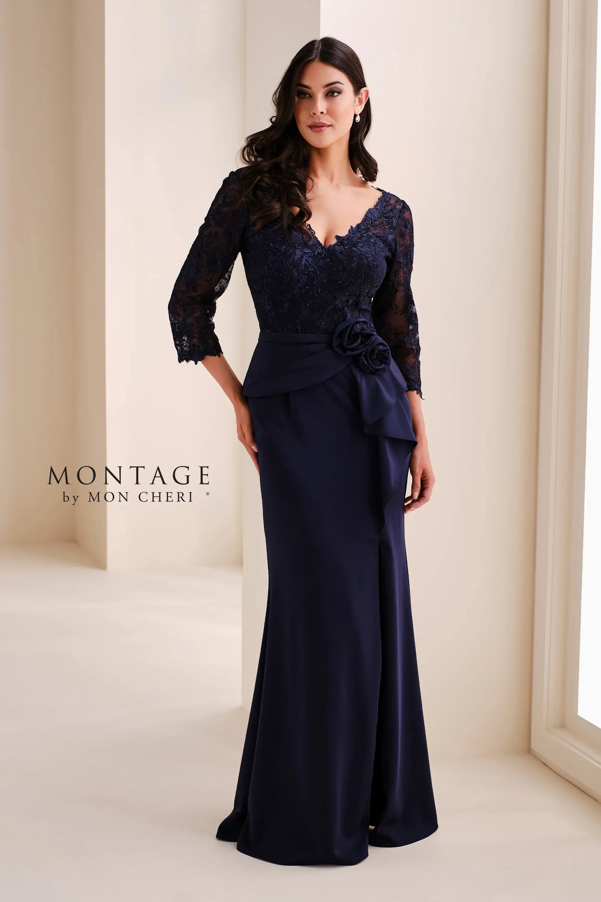 V-Neck Floor-Length Lace Formal Sheath/Column Montage M4209