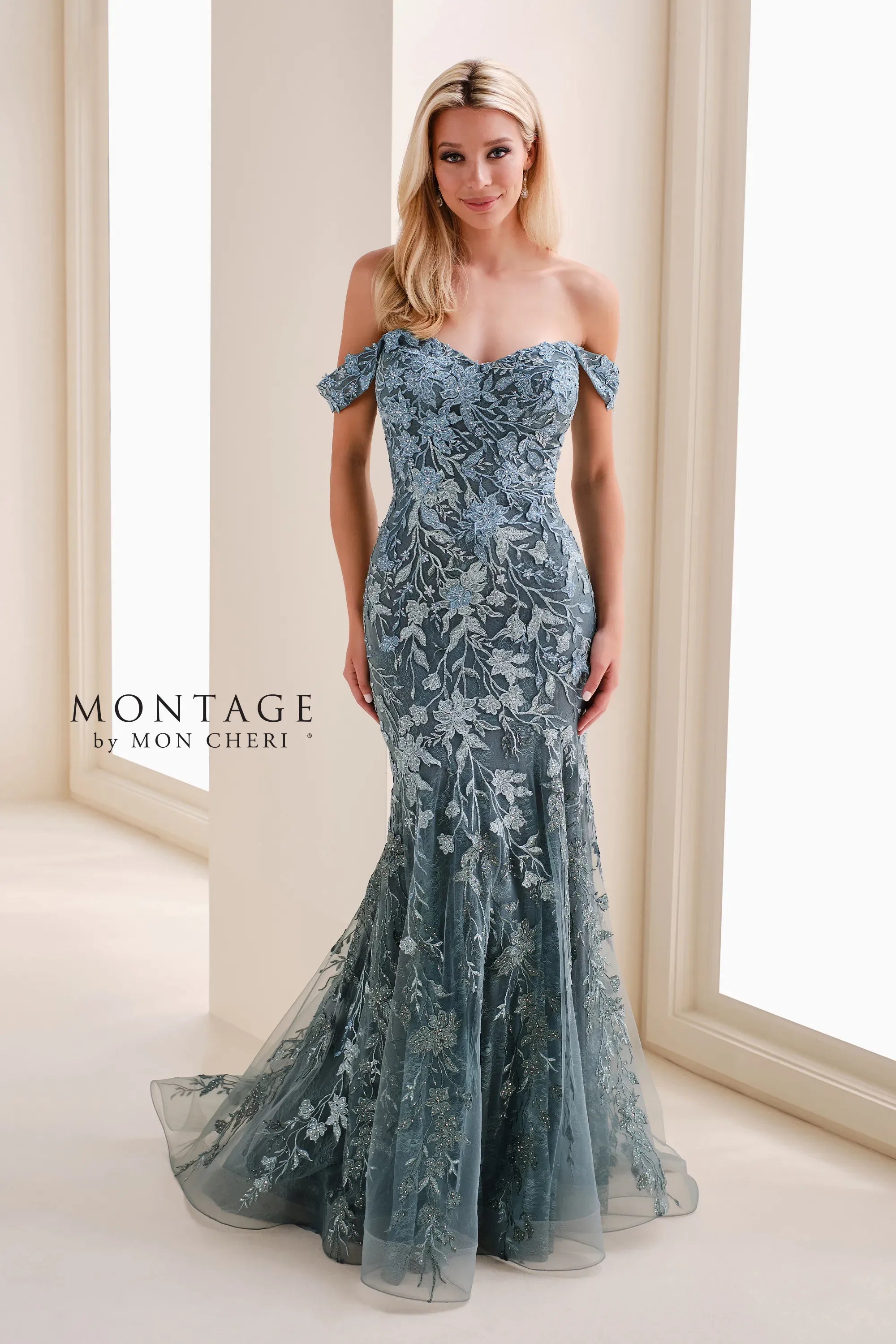 Formal Dresses Lace Applique Formal Long Mermaid Dress Spruce Mist
