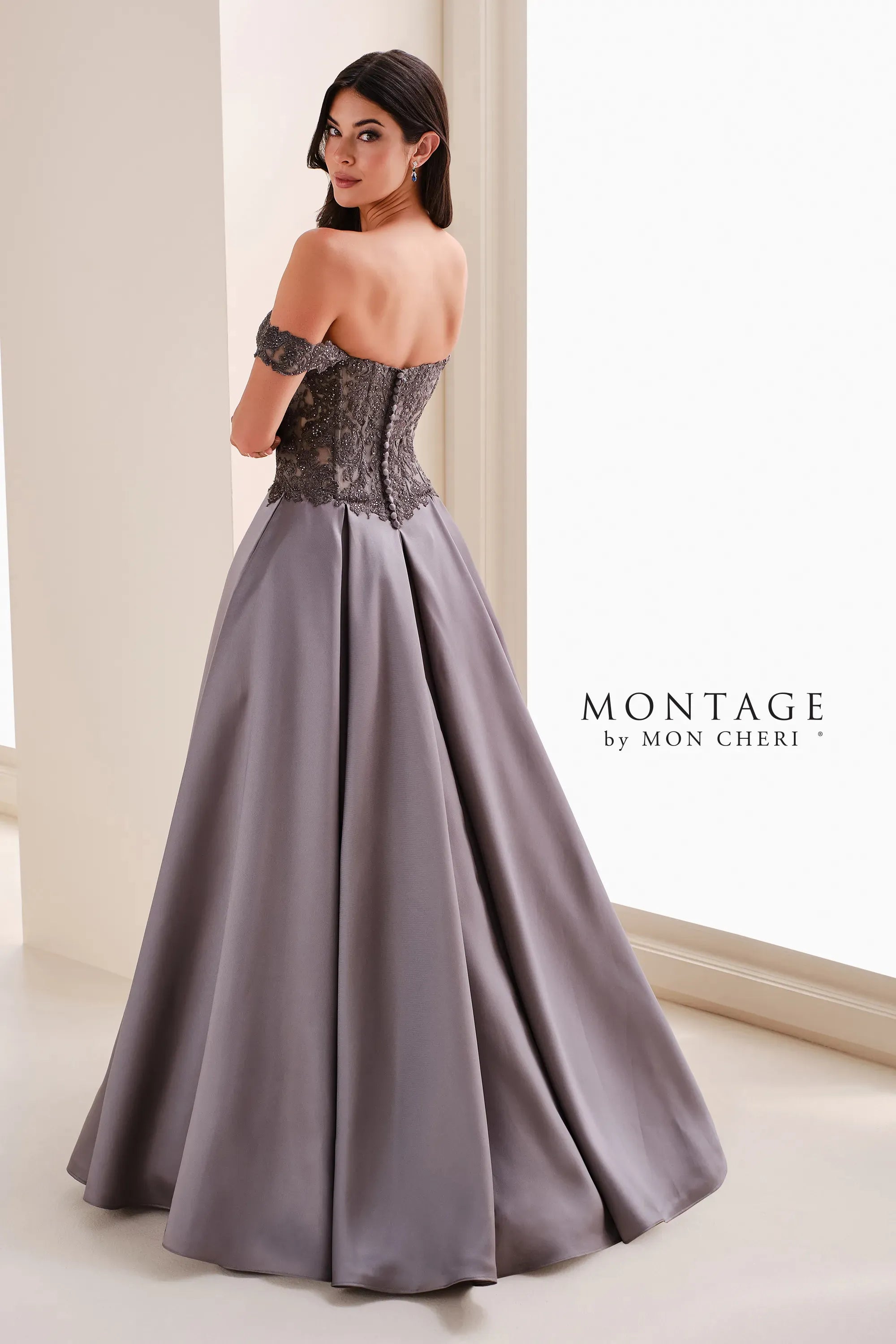 Formal Dresses Lace Applique A Line Formal Dress Pewter