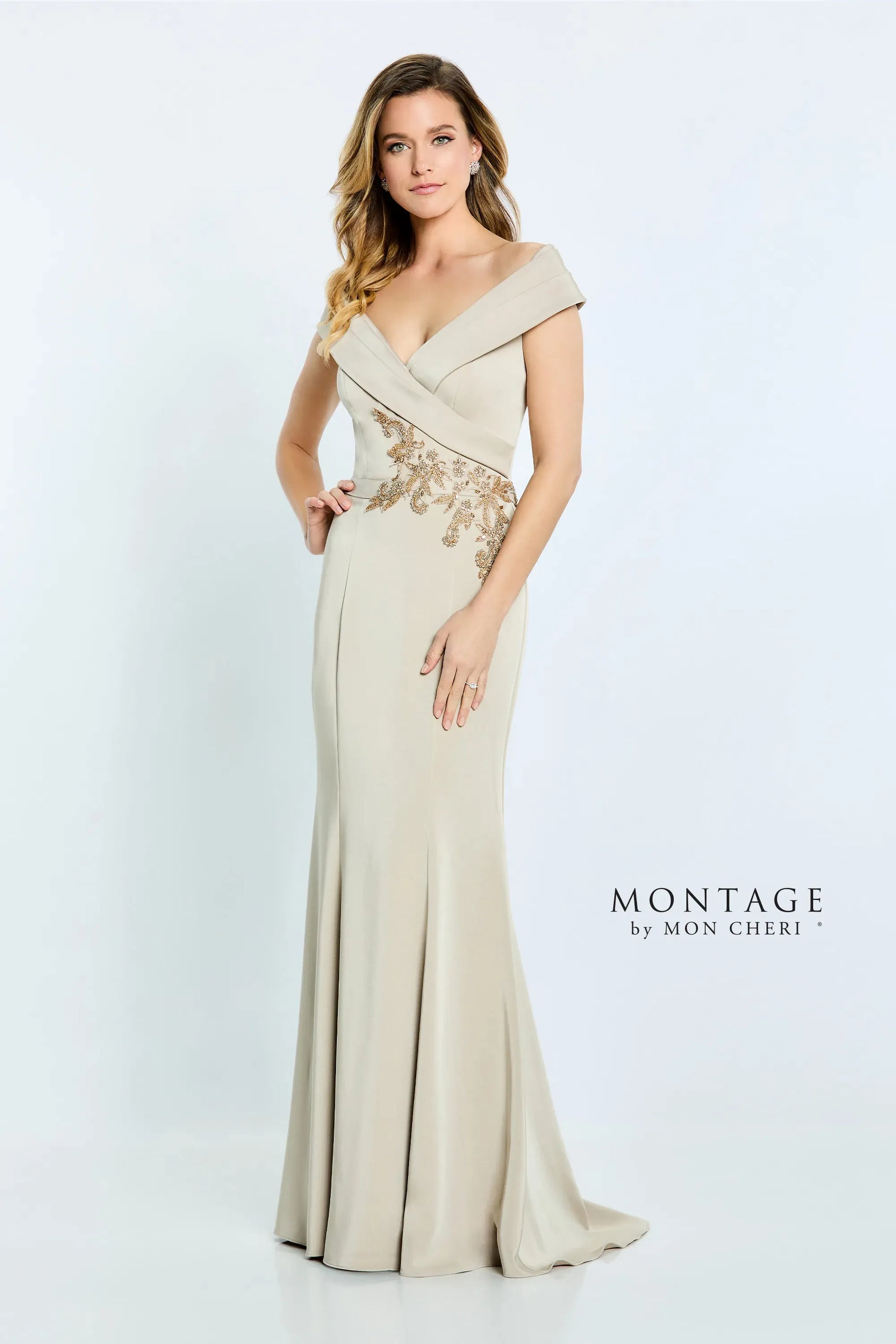 Montage M502 Pleated Long Formal Beaded Mermaid Dress