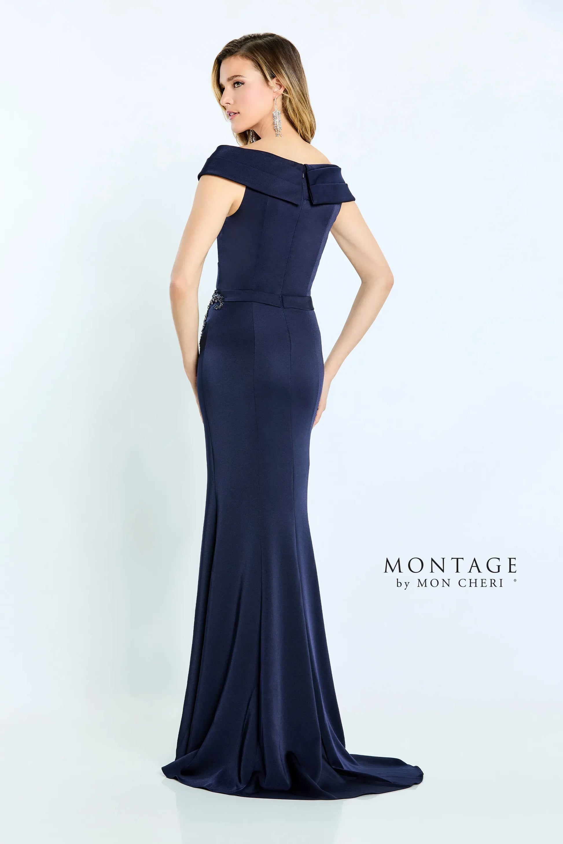 Montage M502 Pleated Long Formal Beaded Mermaid Dress