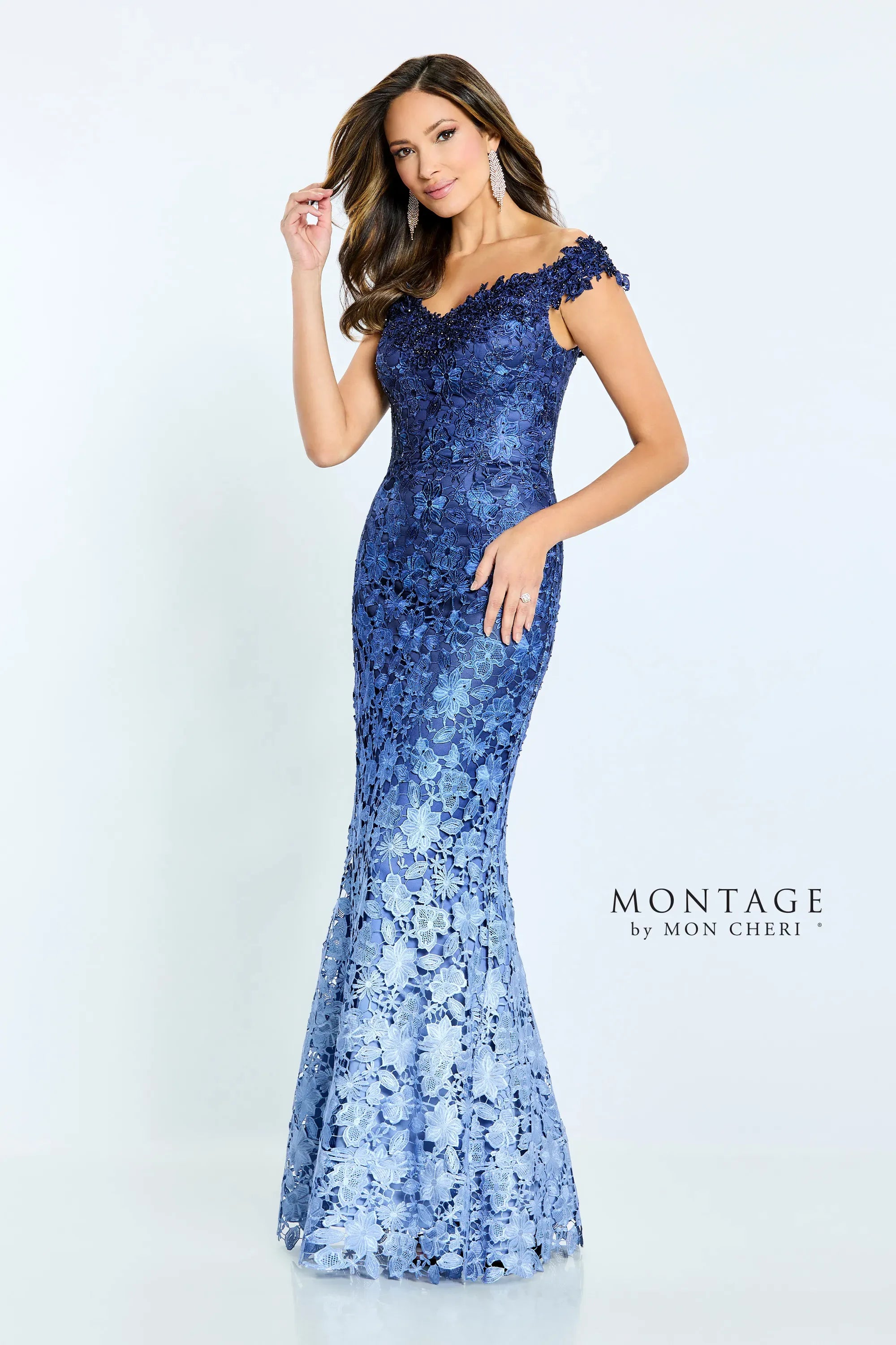 Montage M507 Long Formal Beaded Lace Ombre Evening Dress - Champagne Ombre / 18 Montage M507 Long Formal Beaded Lace Ombre Evening Dress - Champagne Ombre / 18