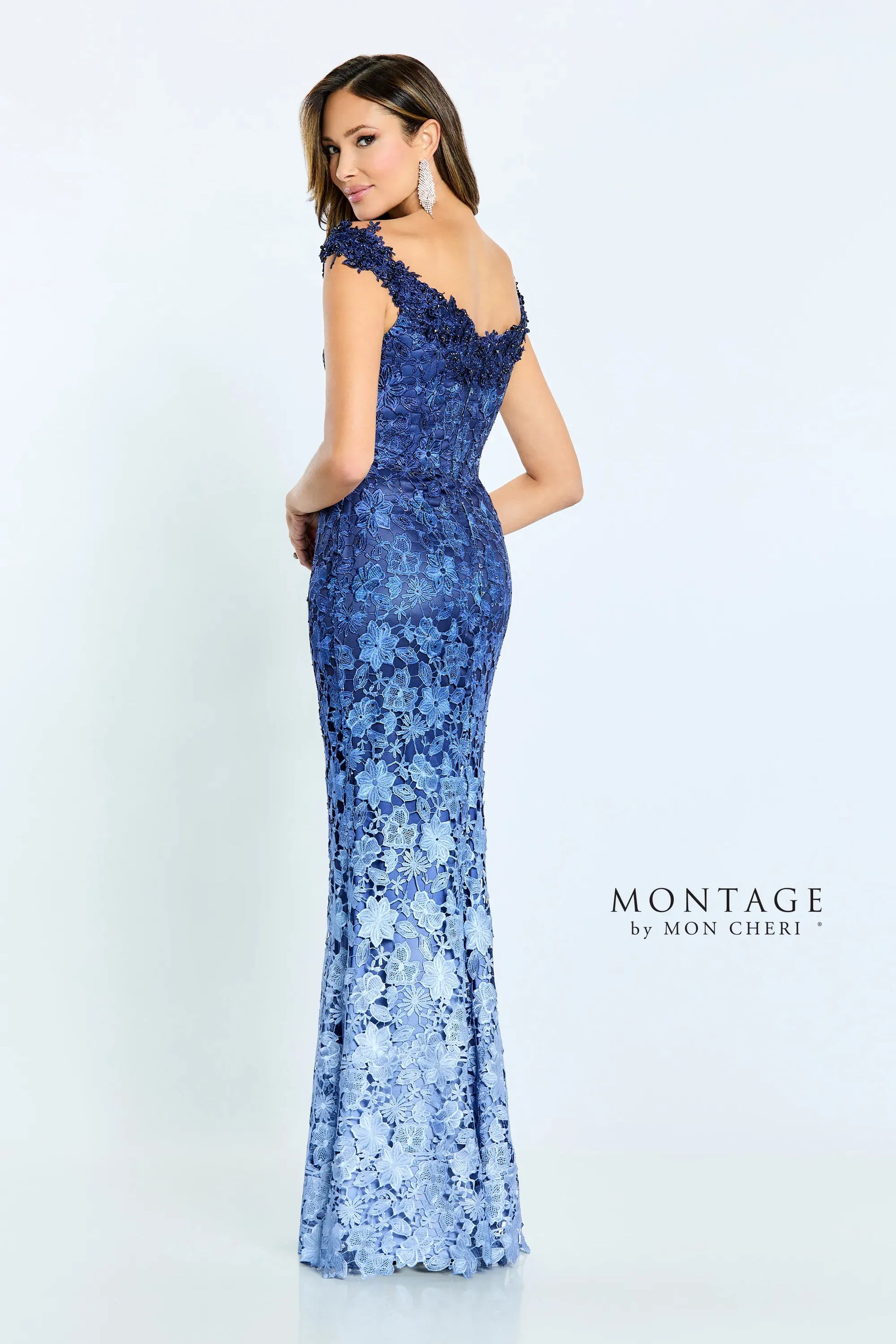 Montage M507 Long Formal Beaded Lace Ombre Evening Dress