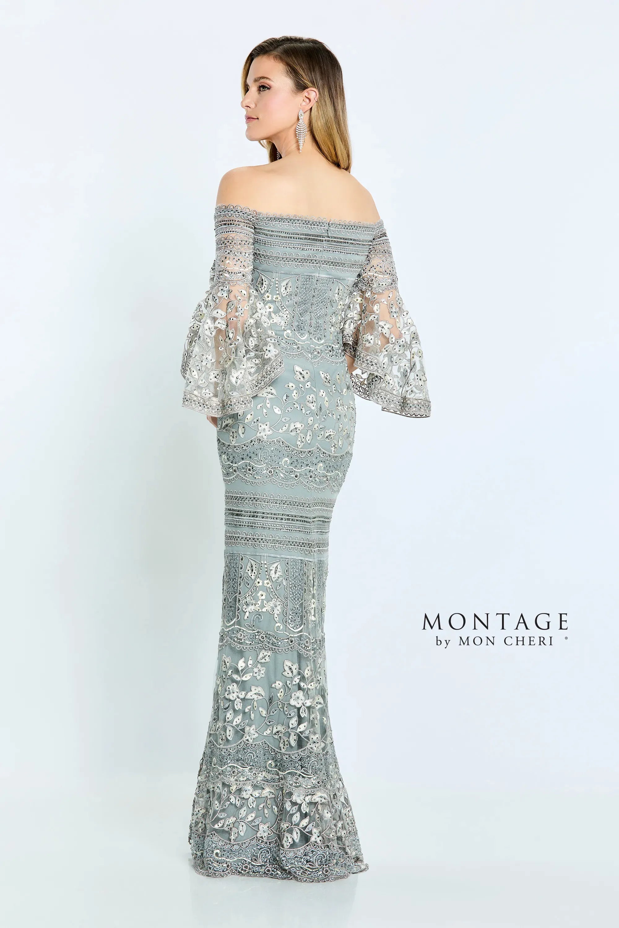 Formal Dresses Formal Beaded Lace Long Fitted Evening Dress Gray Multi