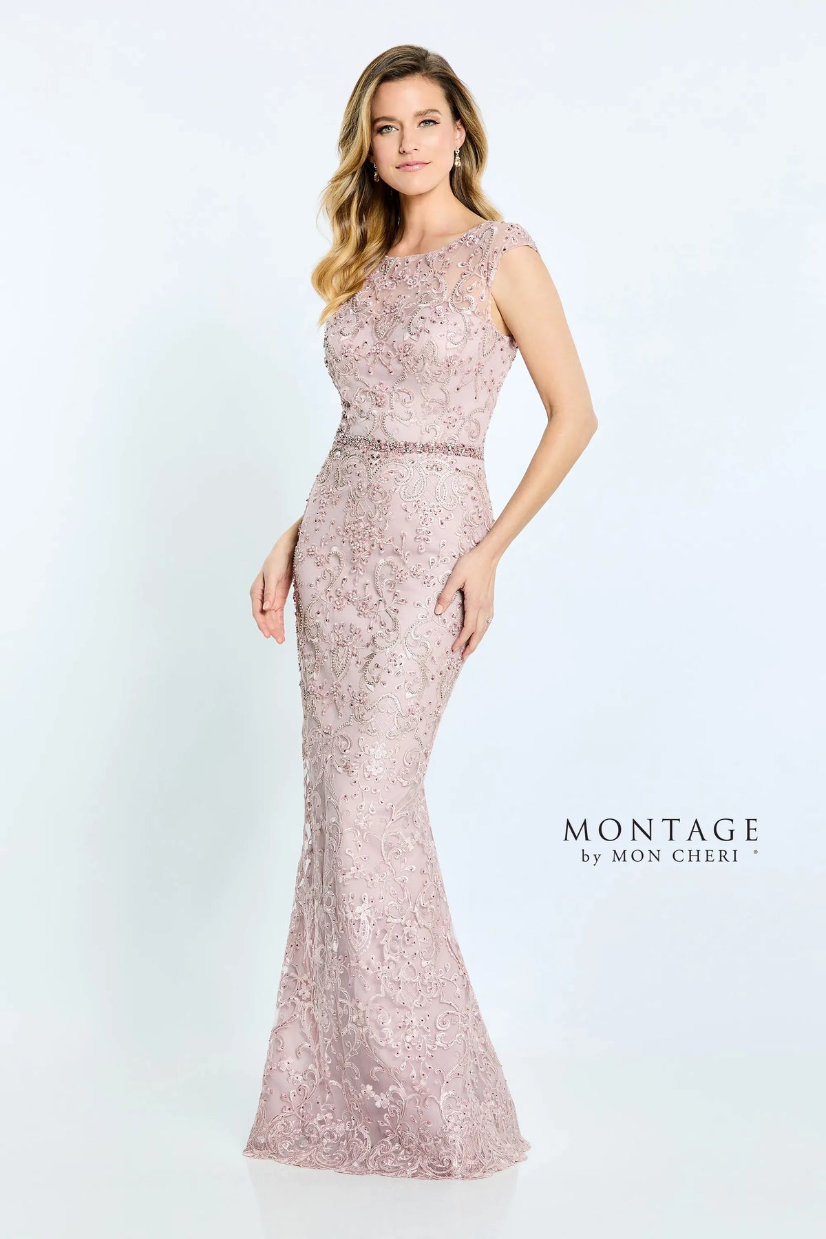 Formal Dresses Beaded Floral Long Fitted Formal Evening Dress Pink Topaz