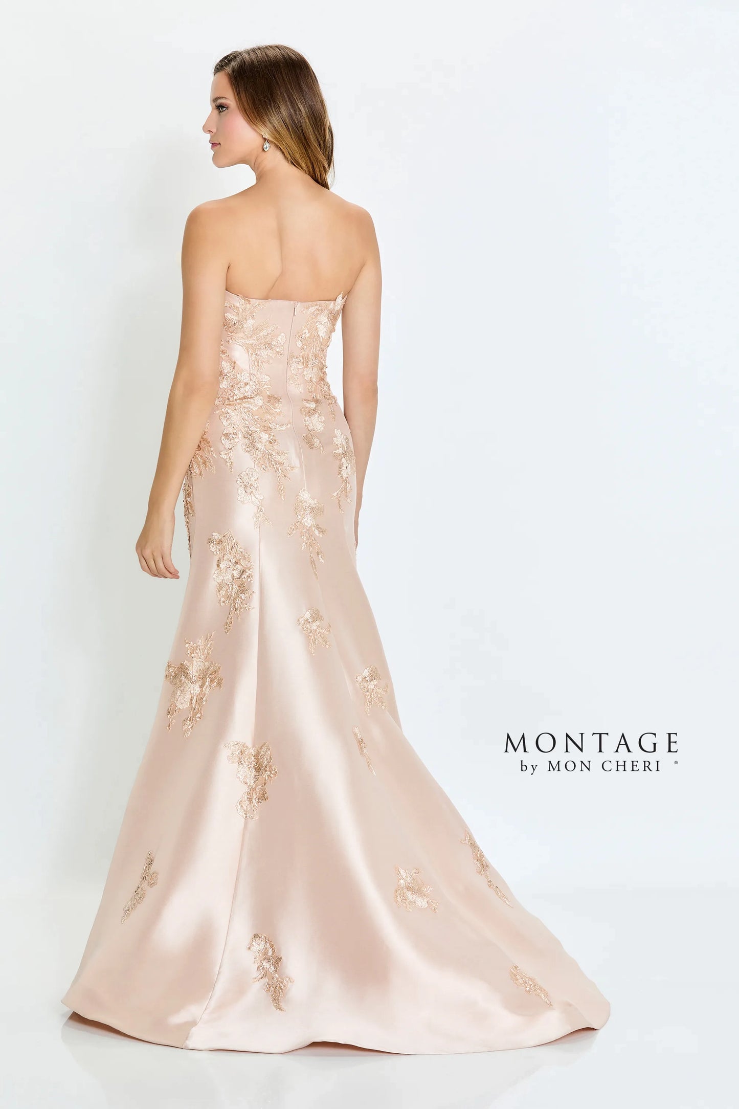 Rose Gold Montage M520 Long Formal Beaded Floral Evening Dress for $655
