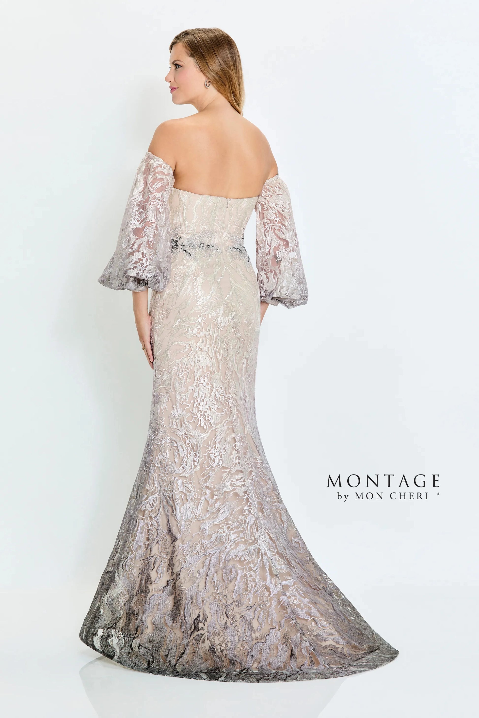 Montage M523 Long Evening Gown Detachable Sleeve Formal Dress