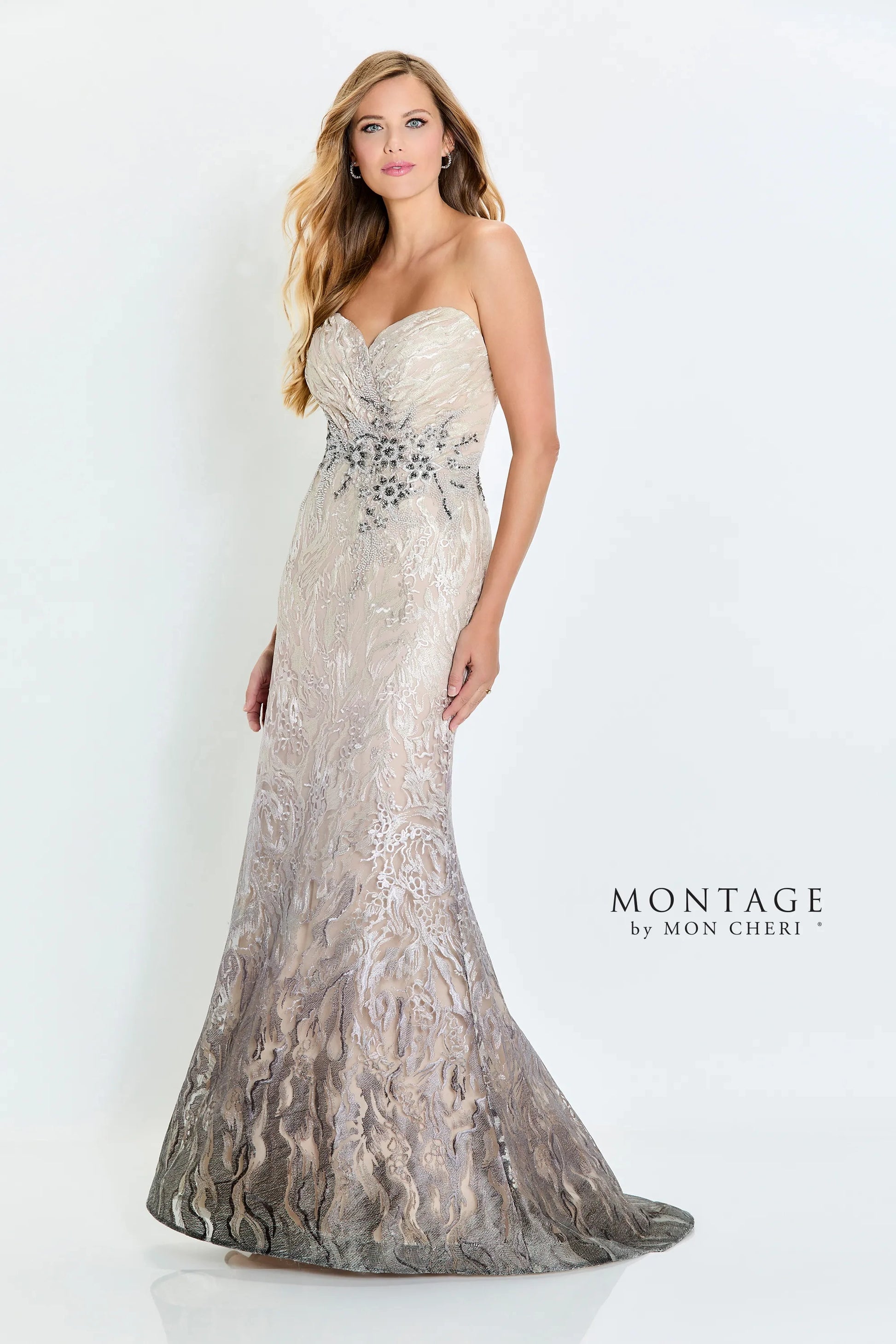 Montage M523 Long Evening Gown Detachable Sleeve Formal Dress