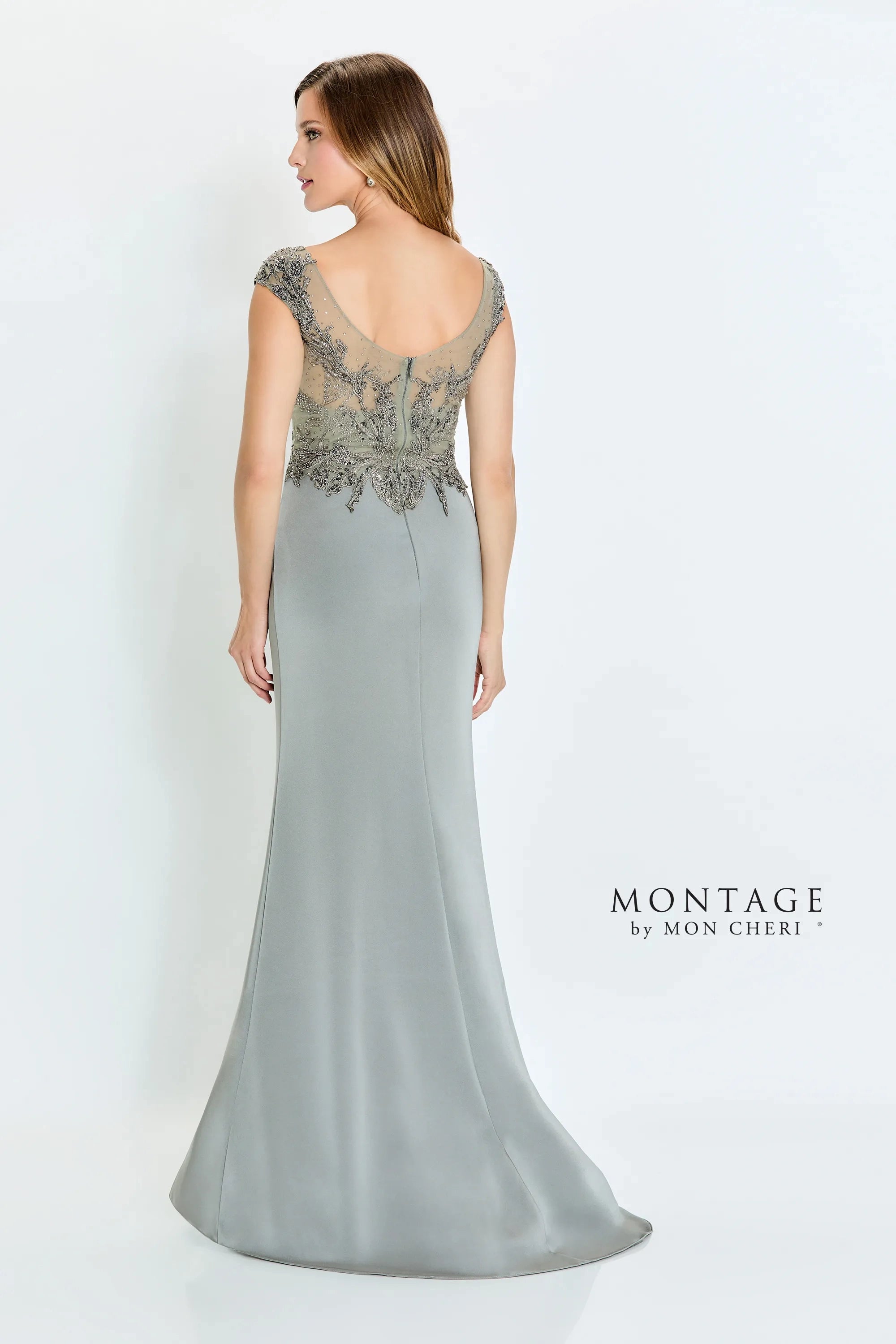 Formal Dresses Long Pleated Formal Beaded Slit Evening Dress Taupe