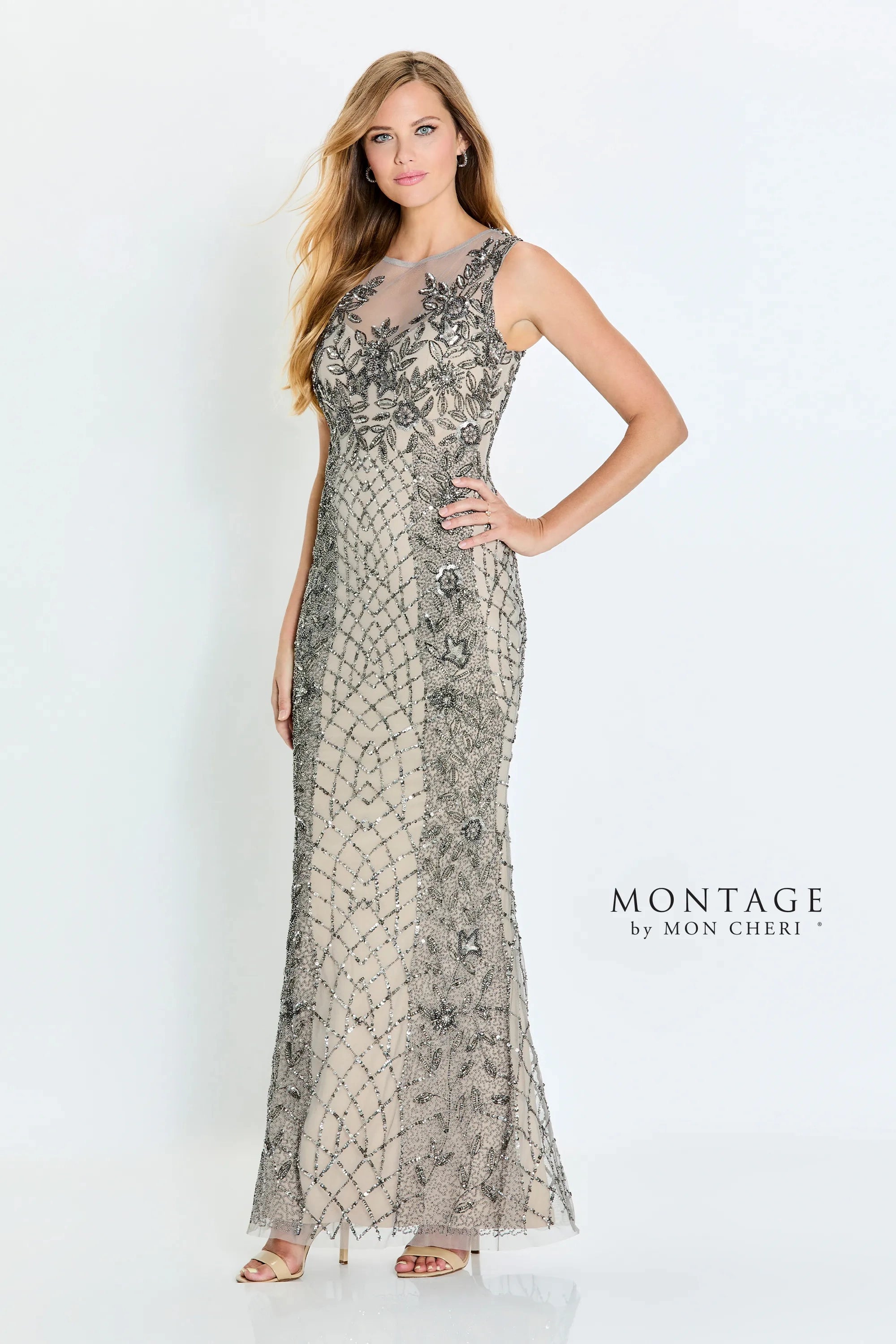 Formal Dresses Formal Long Beaded Sequin Evening Dress Oyster/Pewter