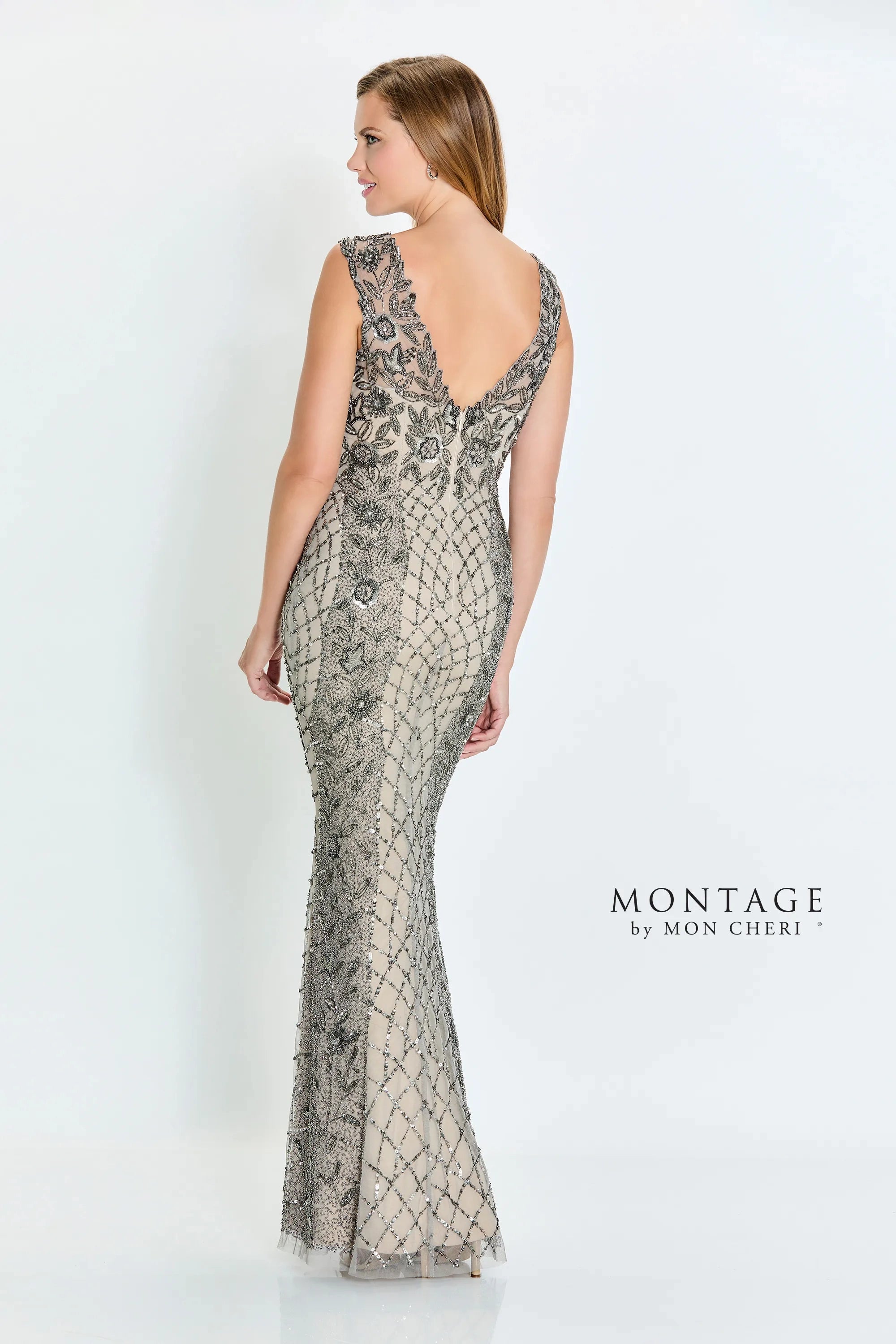 Formal Dresses Formal Long Beaded Sequin Evening Dress Oyster/Pewter
