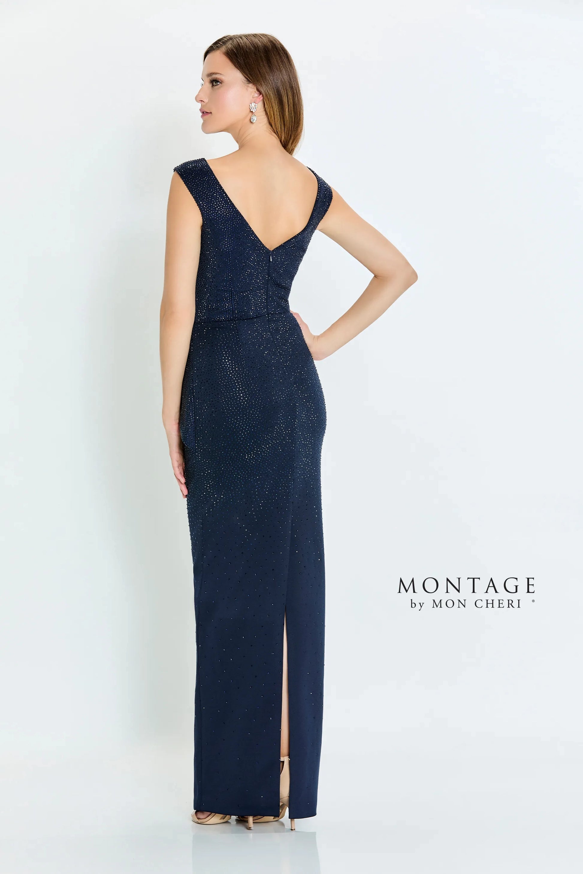 Montage M536 Long Formal Peplum Beaded Evening Dress