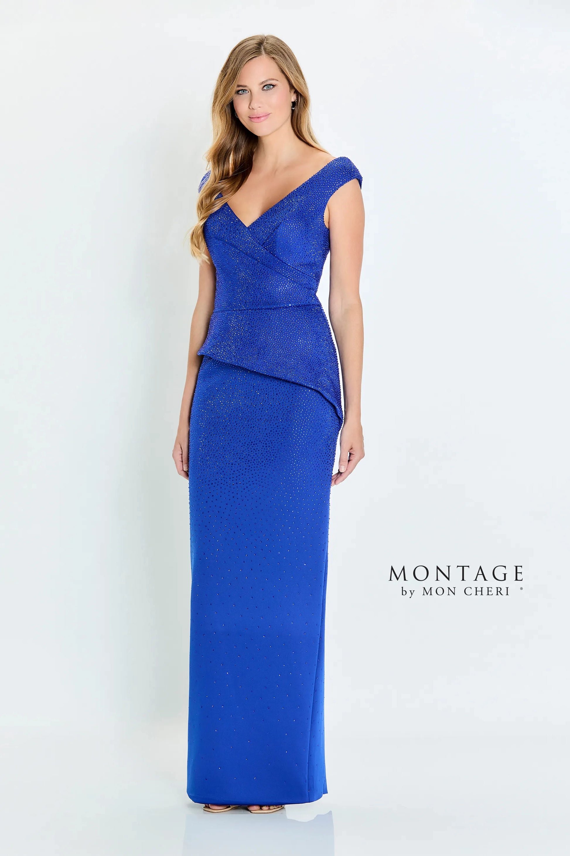 Montage M536 Long Formal Peplum Beaded Evening Dress