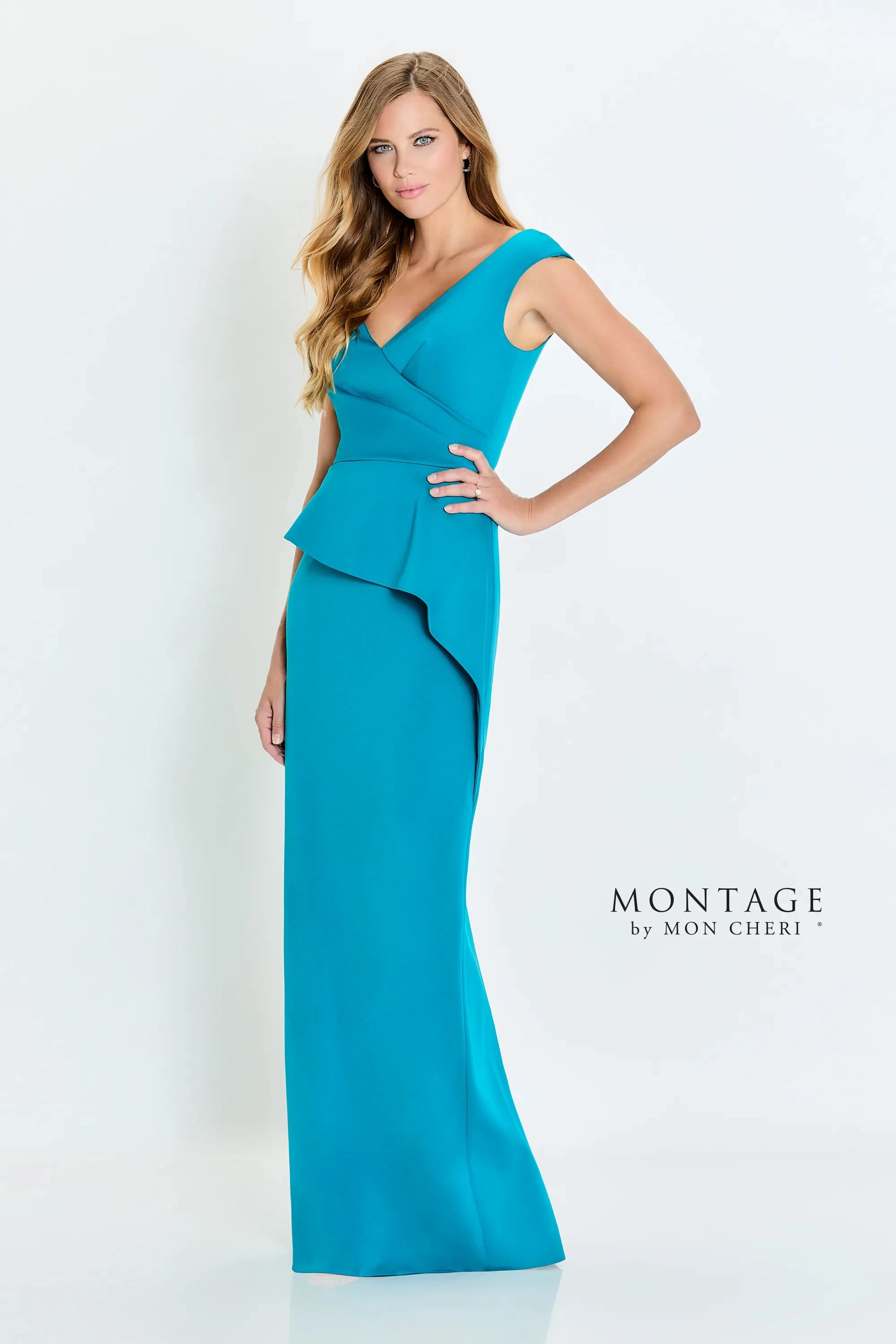 Montage M537 Fitted Long Formal Pleated Evening Dress