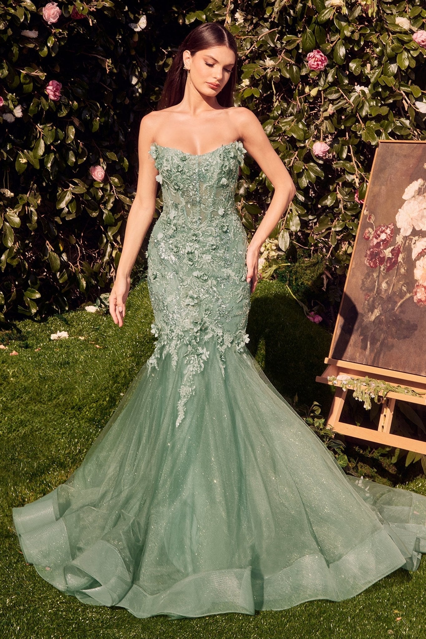 Prom Dresses Glitter Mermaid Long Formal Prom Dress Sage