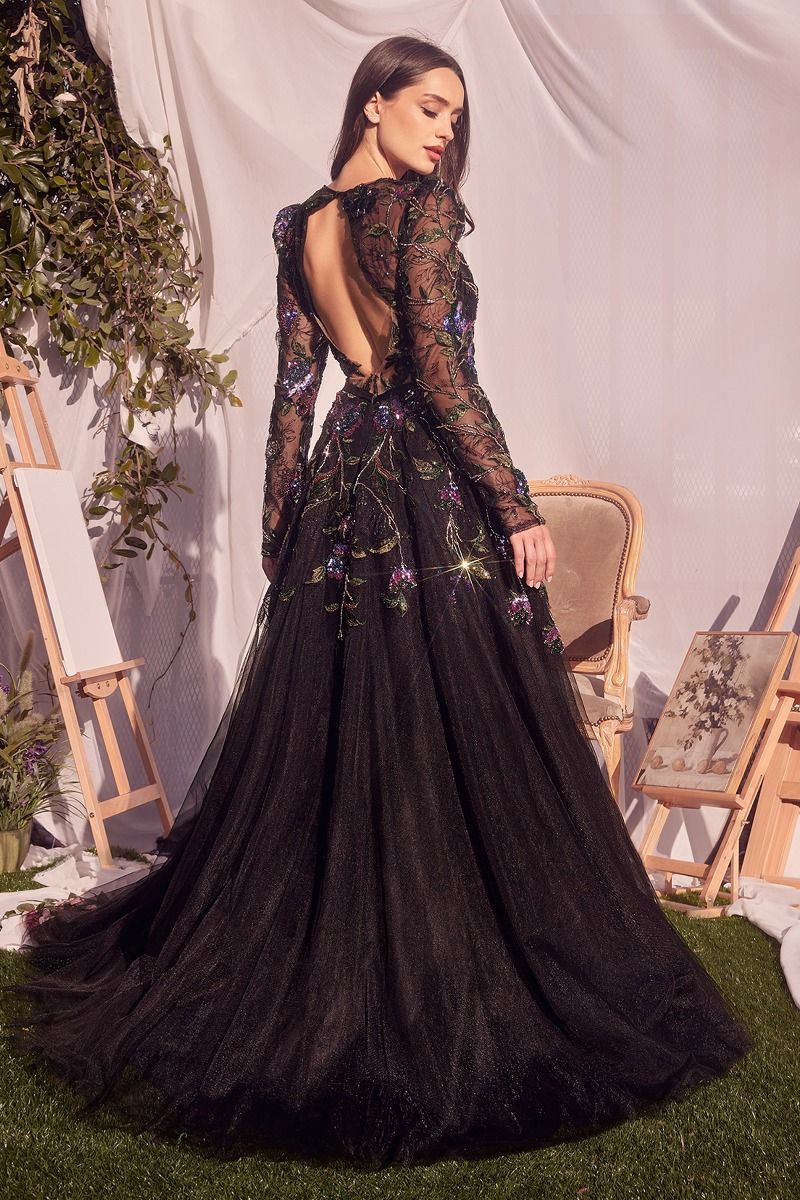 Formal Dresses Long A Line Floral Layered Formal Dress Black