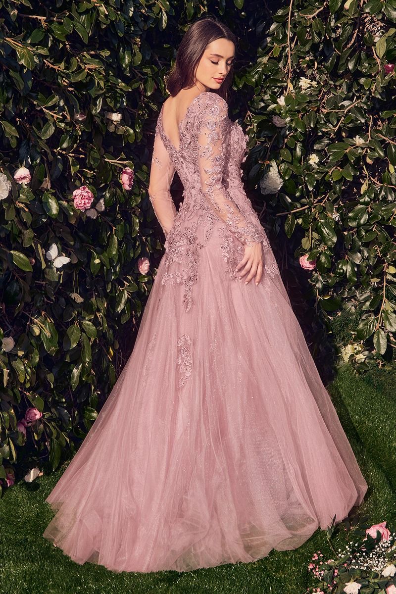 long dress pastel color Andrea & Leo MA108 A-Line Long Ball Gown Formal Dress - Dusty Rose - Size 8