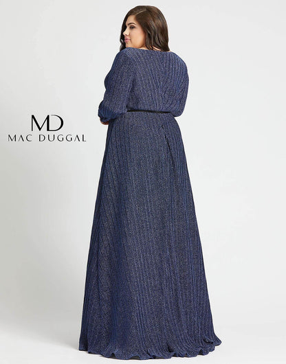 Mac Duggal Fabulouss Long Sleeve Plus Size Prom Dress Sapphire