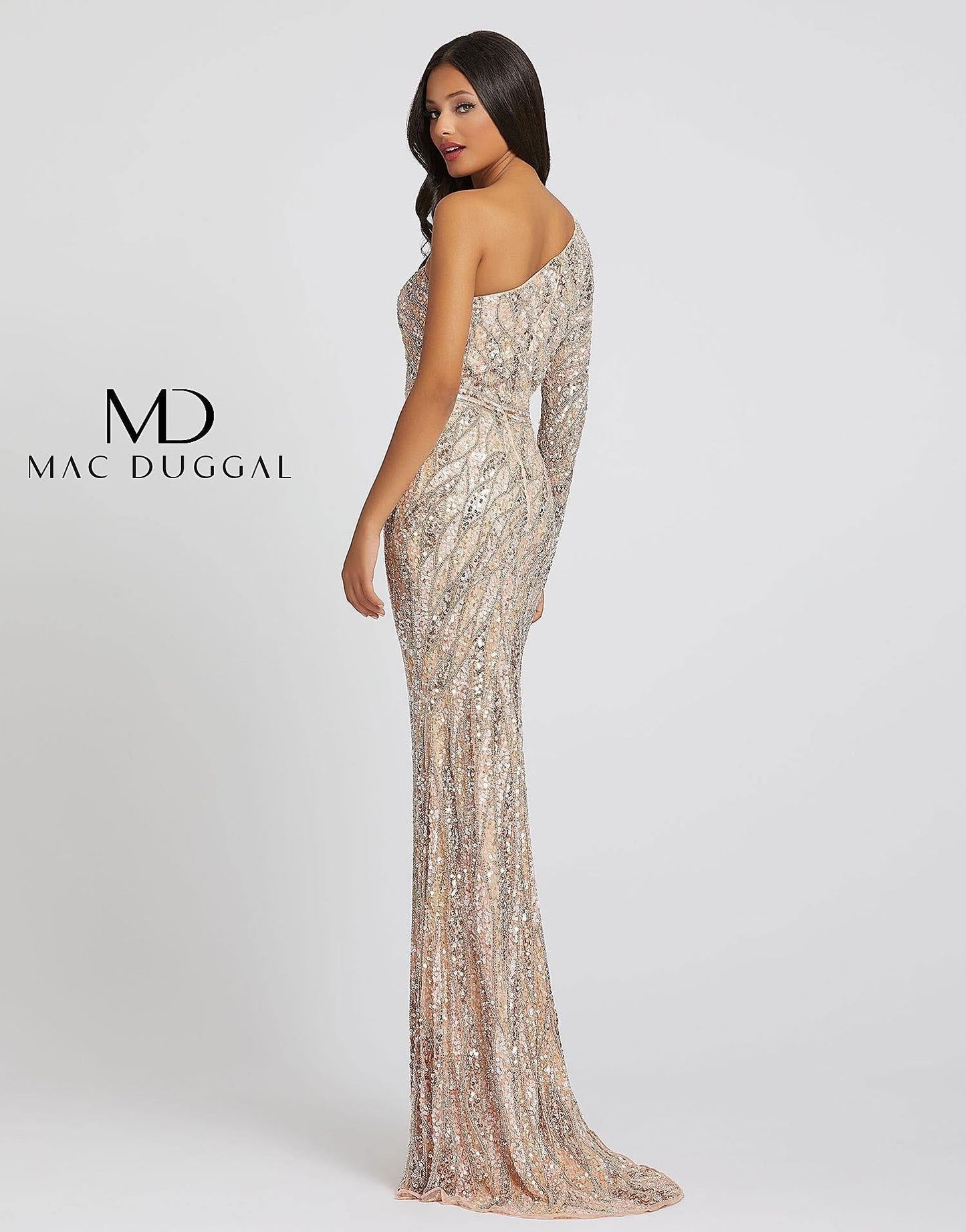 Mac Duggal Prom Long Formal One Shoulder Evening Dress Rose Gold