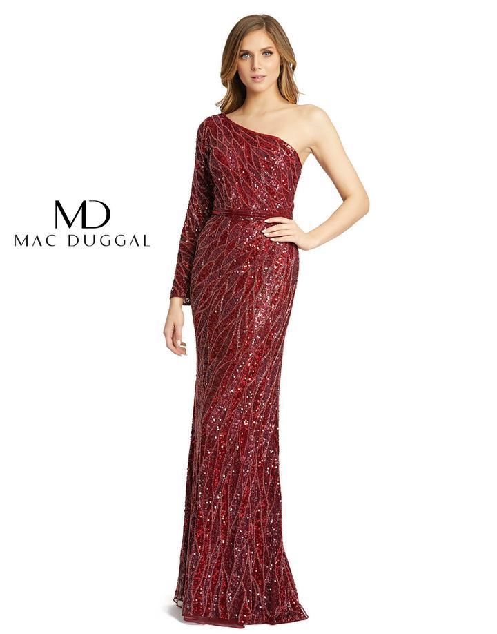 Mac Duggal Prom Long Formal One Shoulder Evening Dress Burgundy