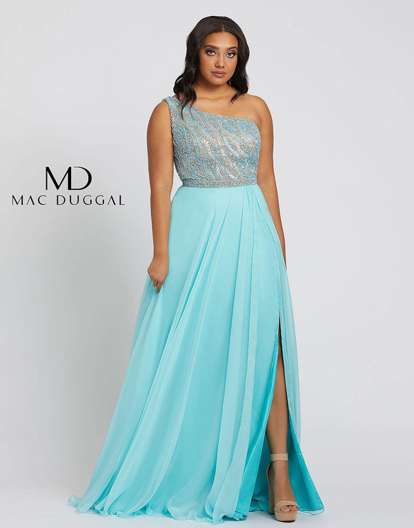 Fabulouss One Shoulder Plus Size Prom Dress One Shoulder Detail Mac Duggal 67232