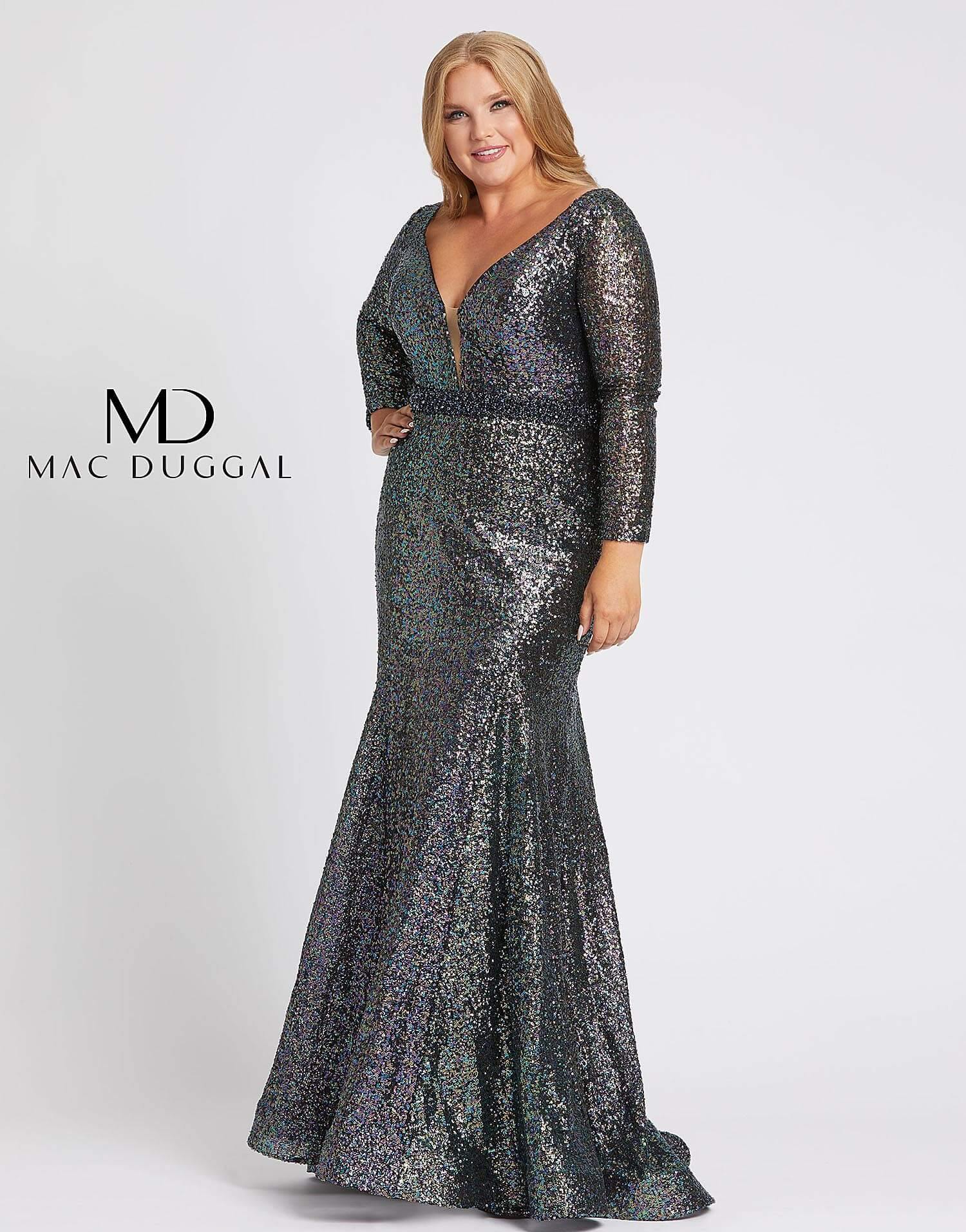 Mac Duggal Fabulouss Long Sleeve Plus Size Dress 67246F - The Dress Outlet Mac Duggal