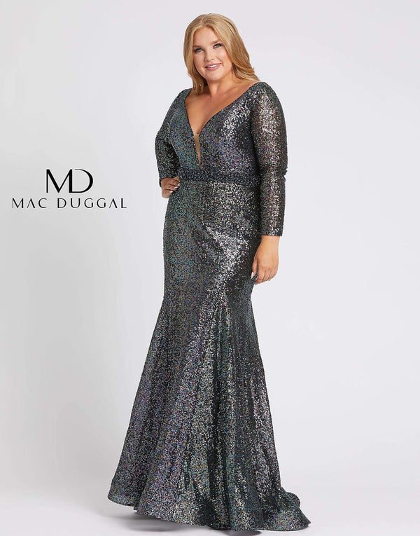 Fabulouss Long Sleeve Plus Size Dress Long Sleeves Mac Duggal 67246