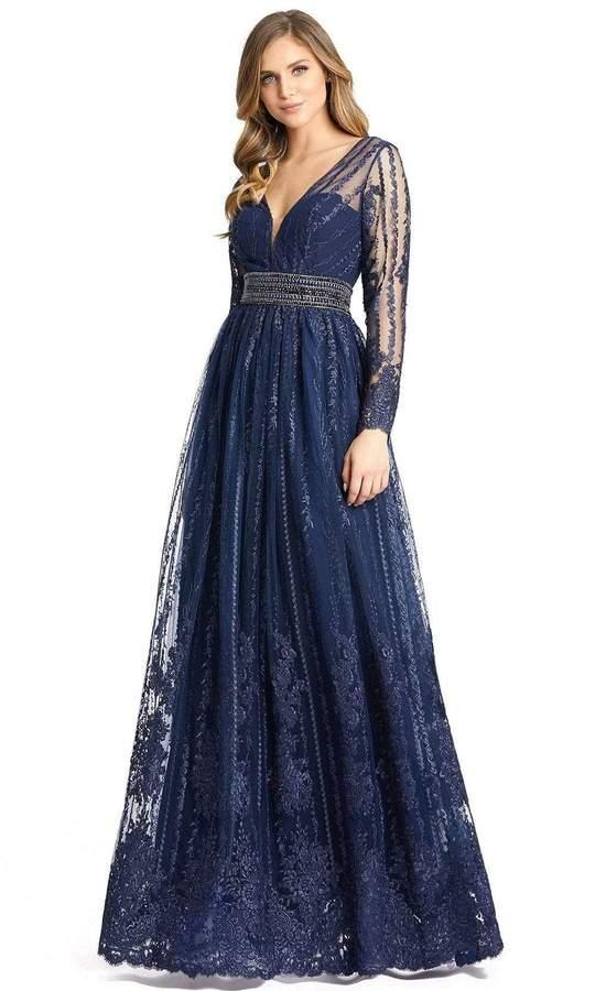 Navy 12 Mac Duggal 66591 Formal Long Sleeve Evening Dress Sale