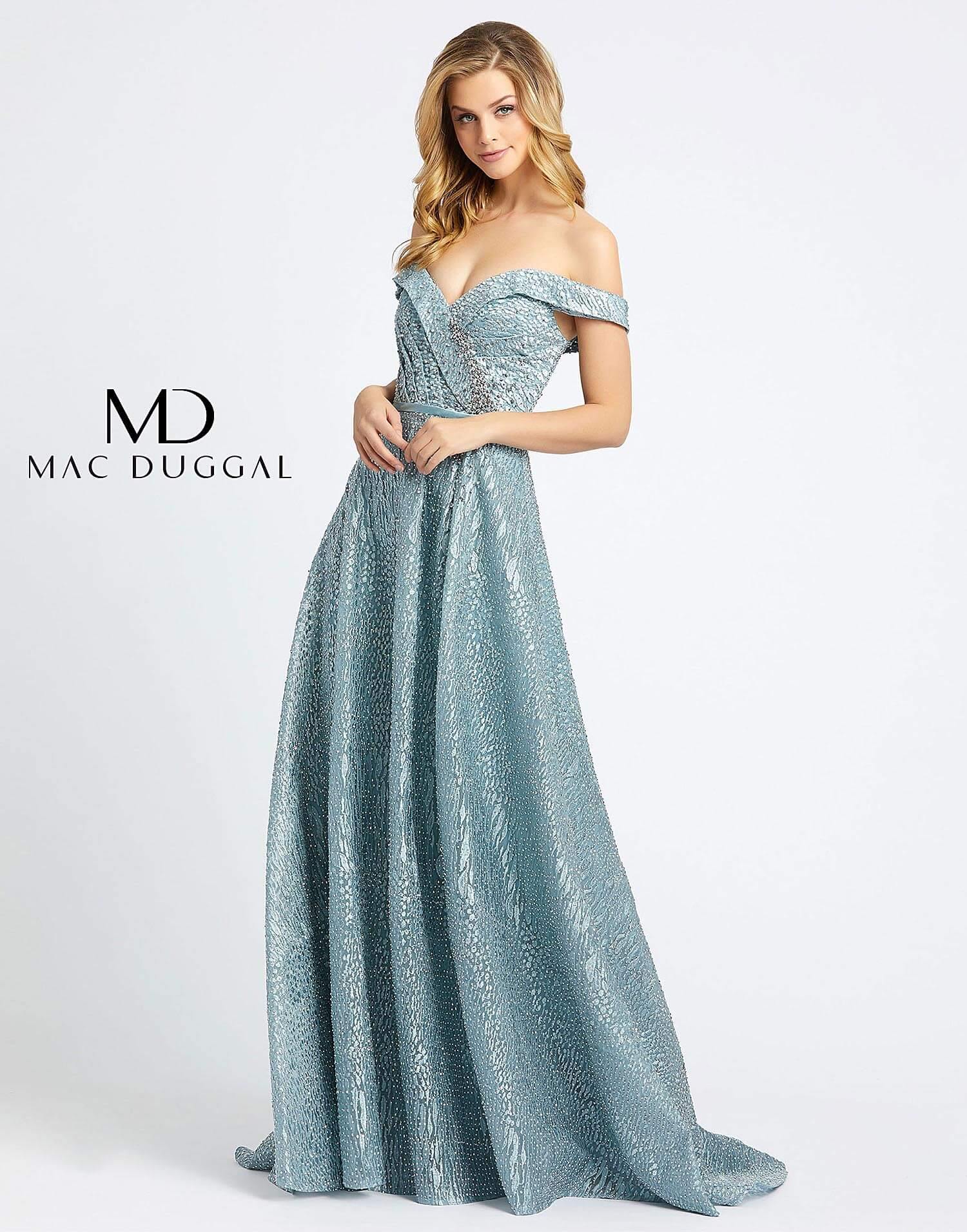 Mac Duggal Long Formal Off Shoulder Glitter Prom Dress