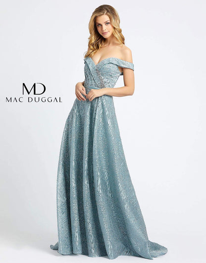 Mac Duggal Long Formal Off Shoulder Glitter Prom Dress - The Dress Outlet Mac Duggal