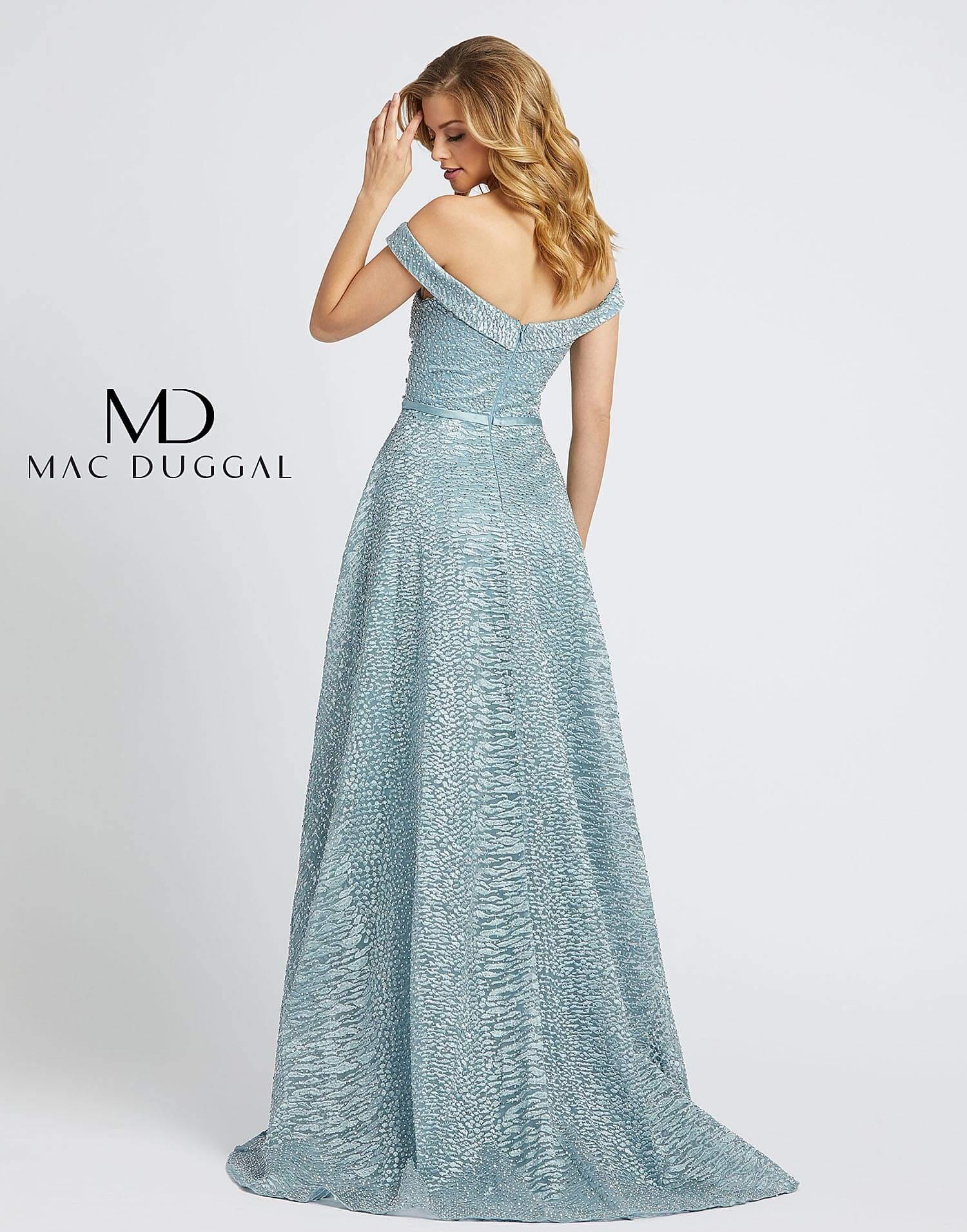 Mac Duggal Long Formal Off Shoulder Glitter Prom Dress