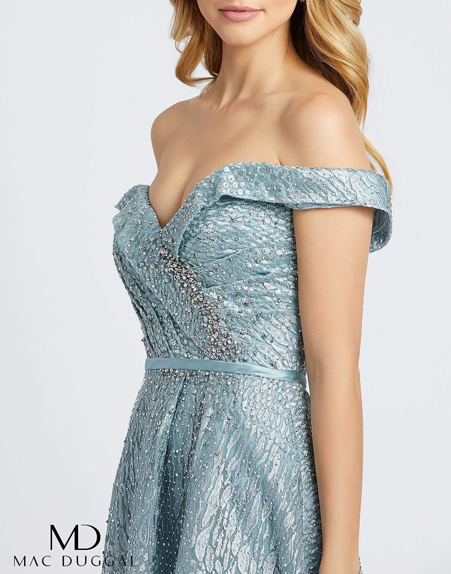Mac Duggal Long Formal Off Shoulder Glitter Prom Dress