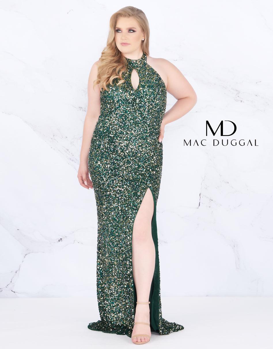 Mac Duggal Long Halter Neck Keyhole Plus Size Prom Dress - The Dress Outlet Mac Duggal